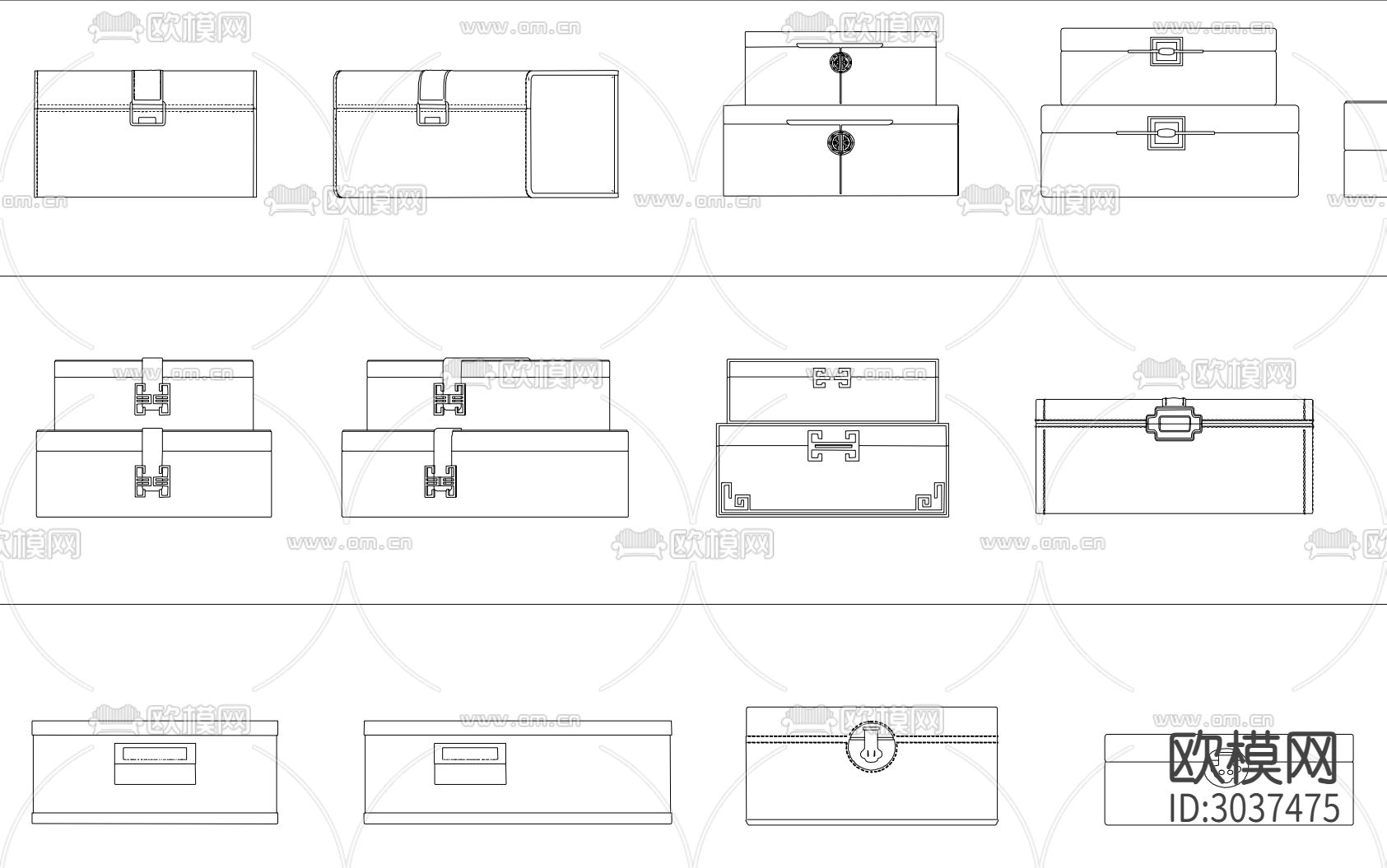各类装饰箱子保险箱CAD图库下载（渲染图2）