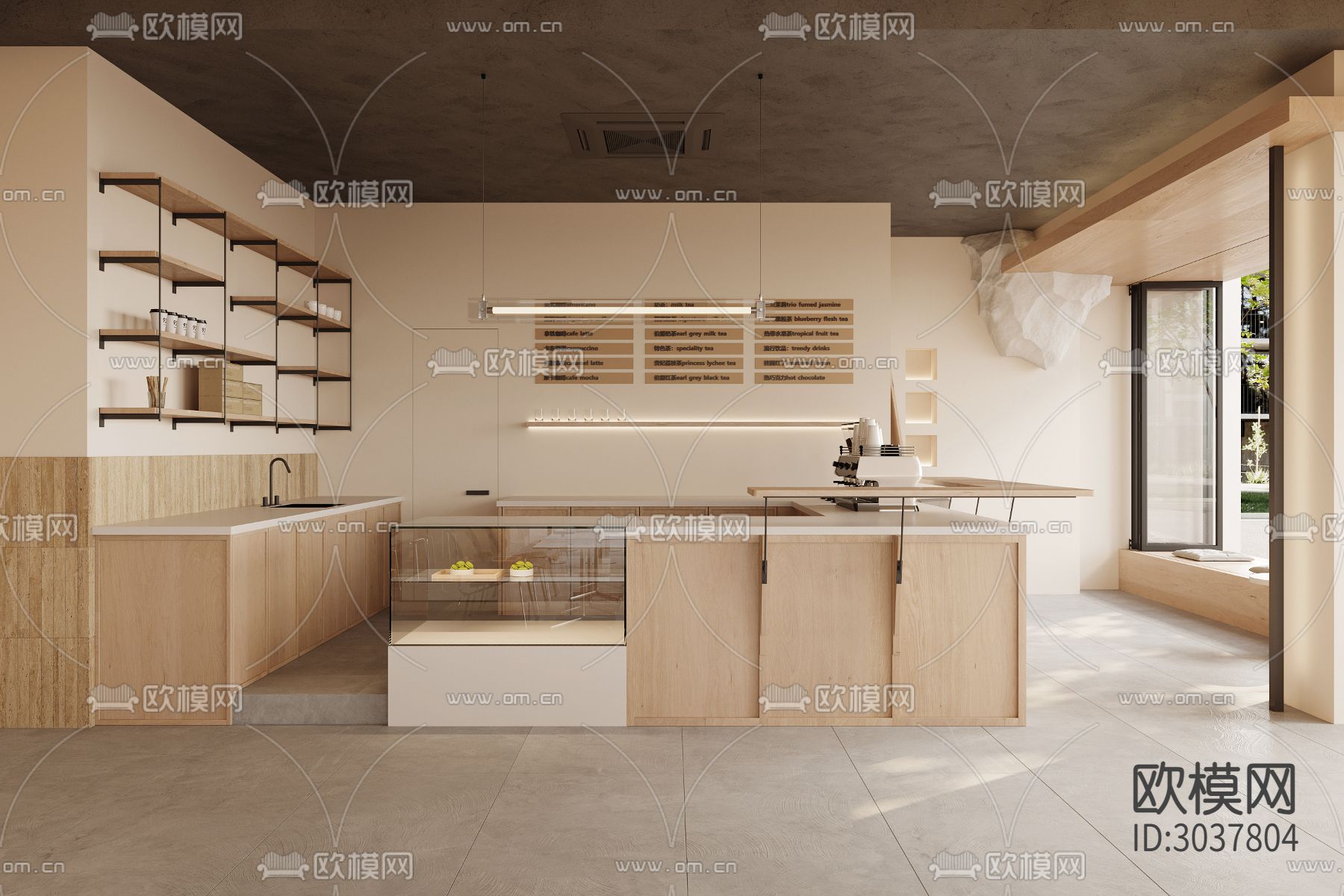 最新流行奶油风咖啡店CAD施工图下载（渲染图7）