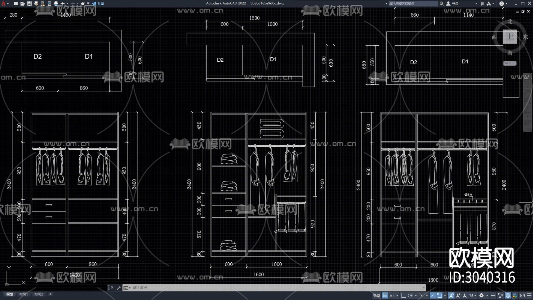 衣柜 柜子 柜类 室内家具CAD施工图-免费3dmax模型库-欧模网