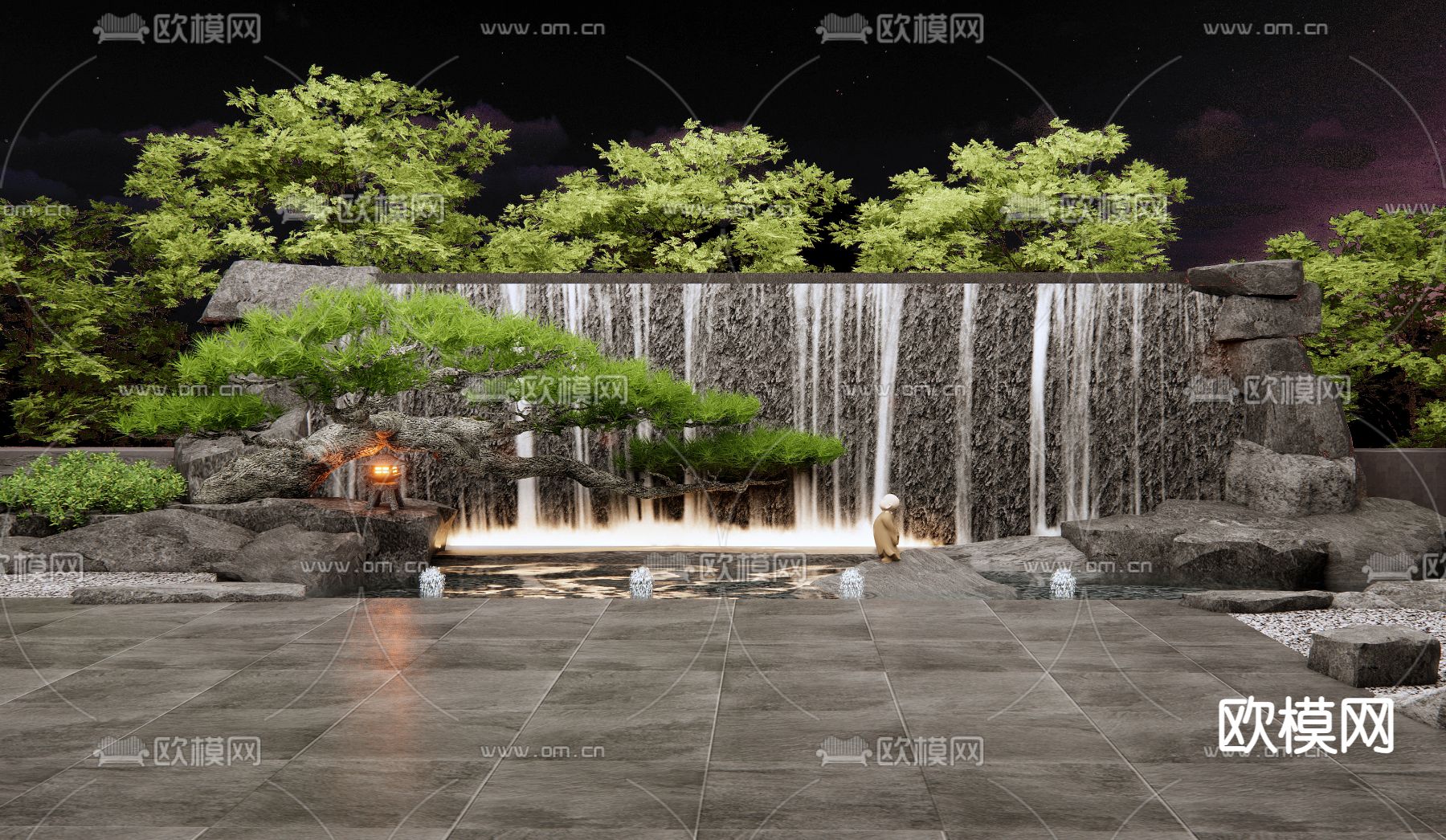 假山水景 松树小品3d模型下载