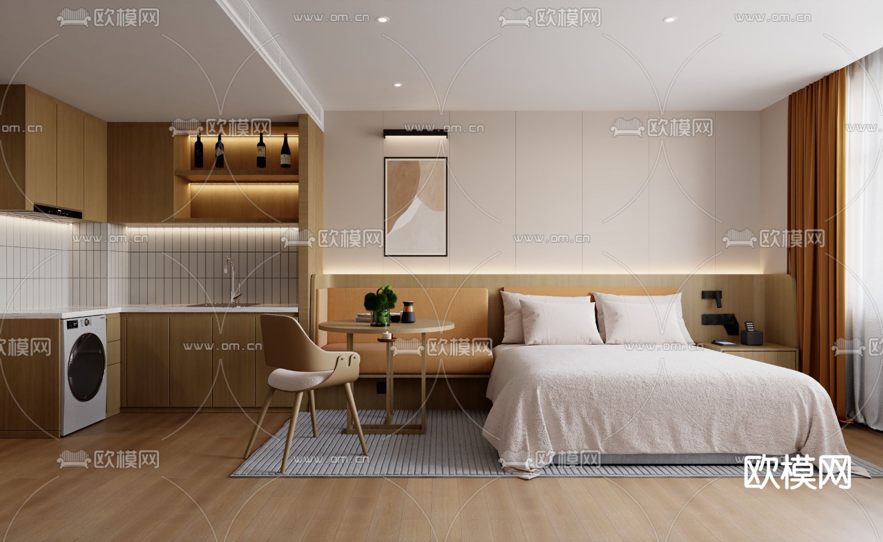 酒店客房 大床房免费3d模型下载