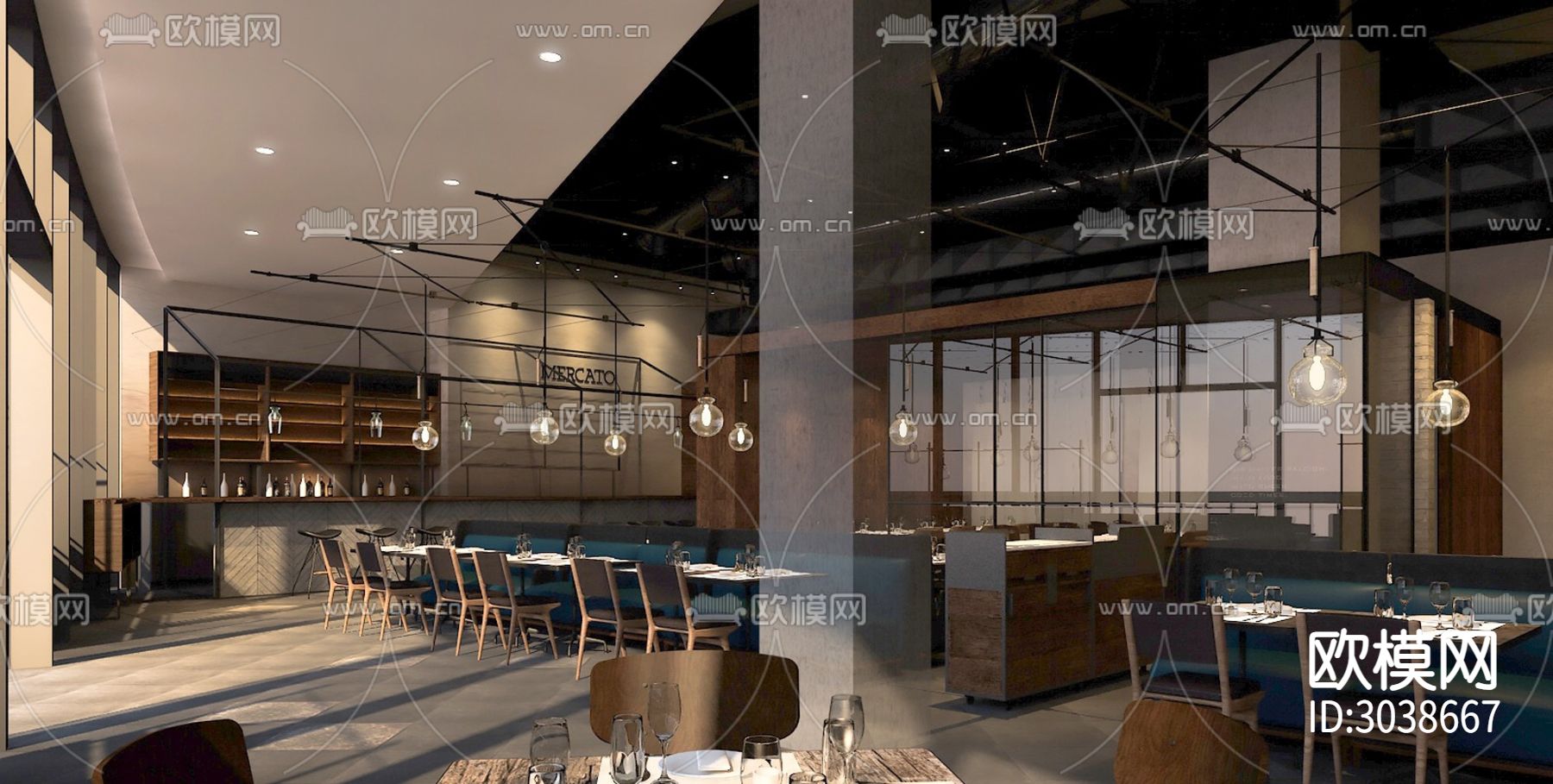 网红工业风 咖啡厅效果图下载（渲染图2）