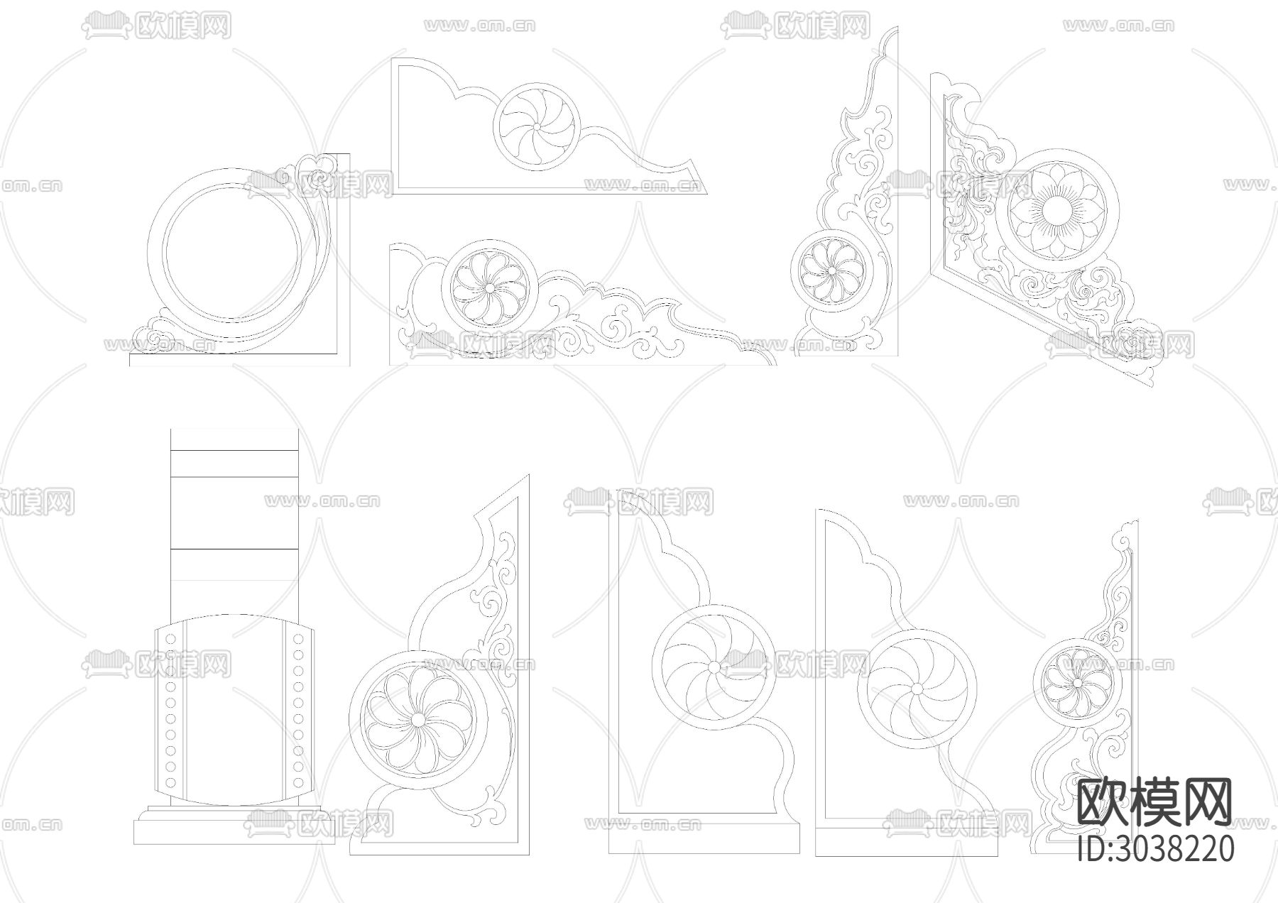 古建配件 麒麟狮子CAD图库下载（渲染图2）