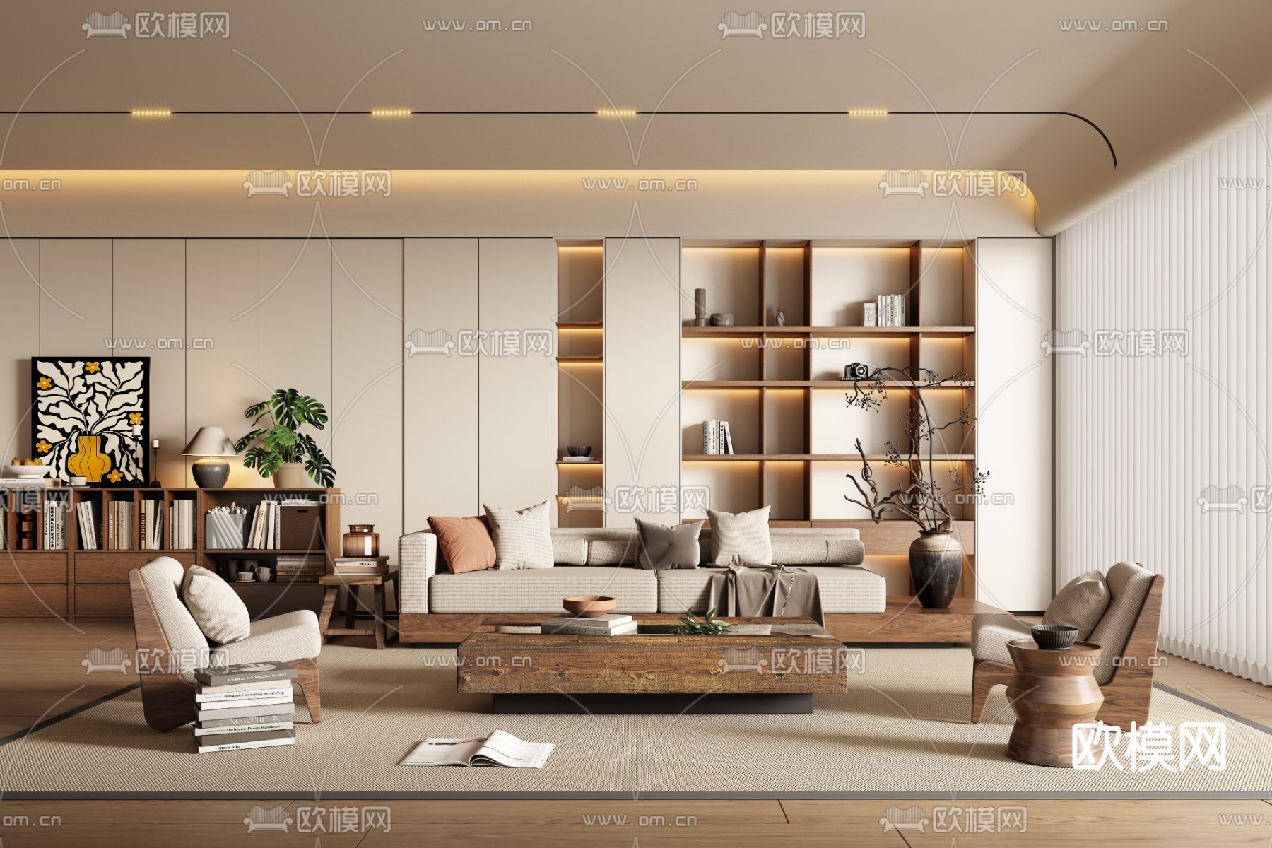 中古风客厅su模型下载（渲染图2）