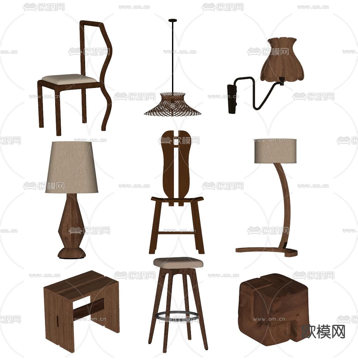 中古风凳子 椅子su模型下载（渲染图1）