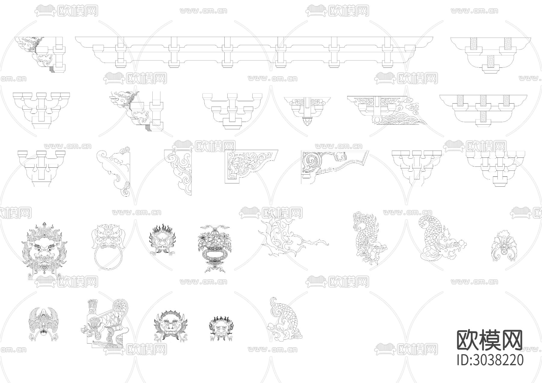 古建配件 麒麟狮子CAD图库下载（渲染图5）