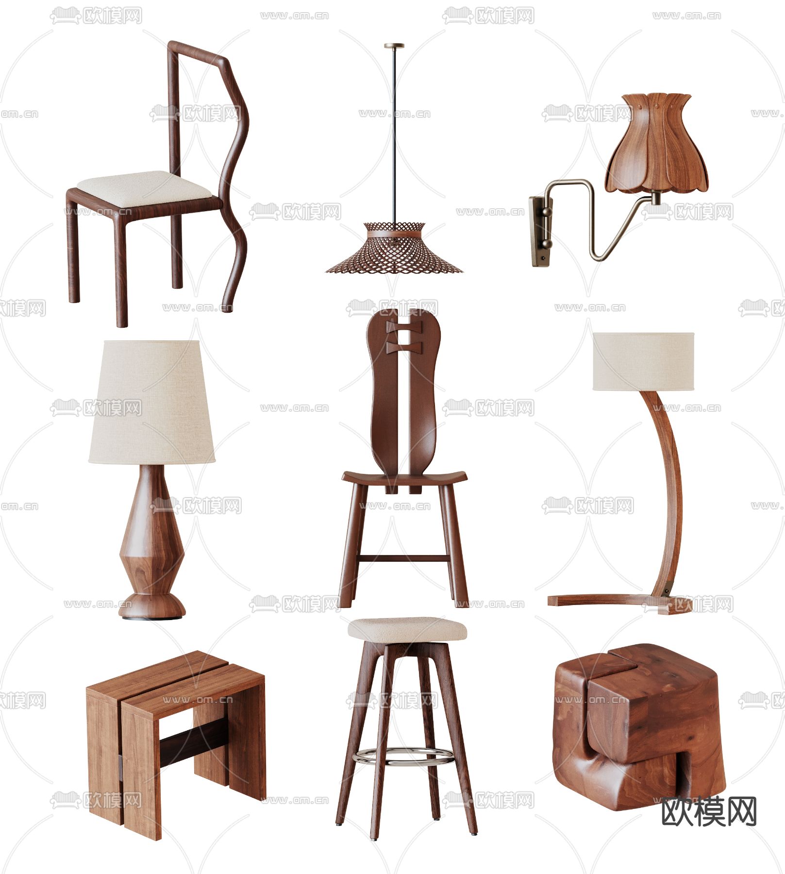 中古风凳子 椅子su模型下载（渲染图2）