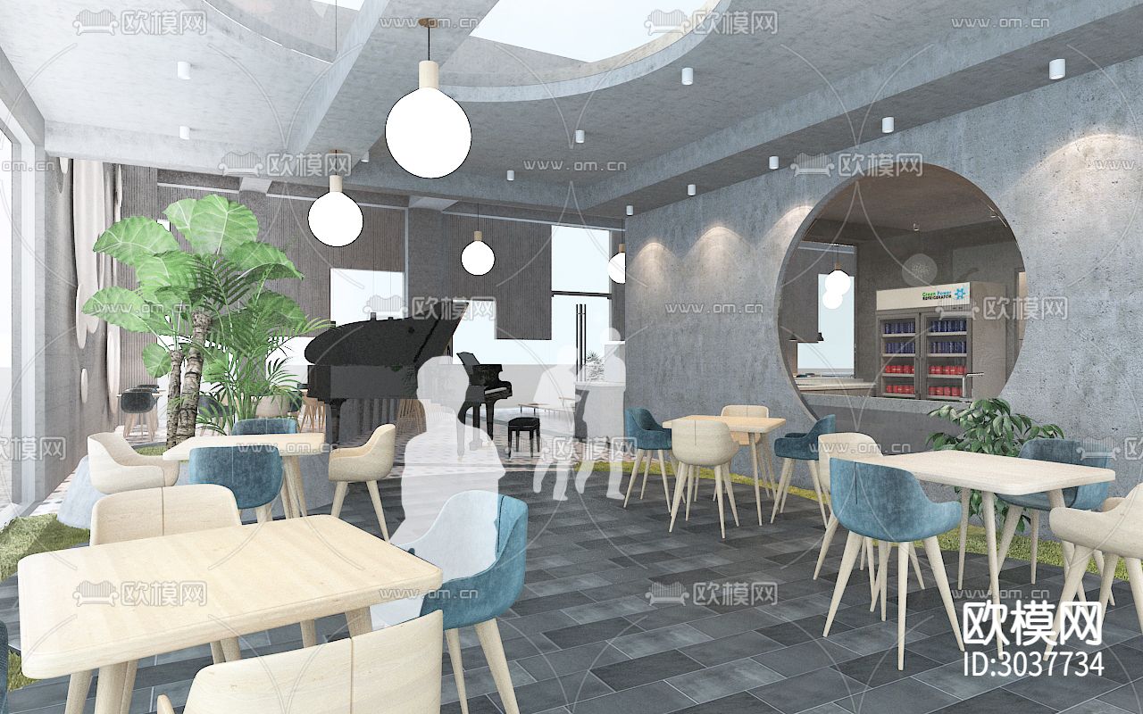 最新流行咖啡馆CAD施工图下载（渲染图2）