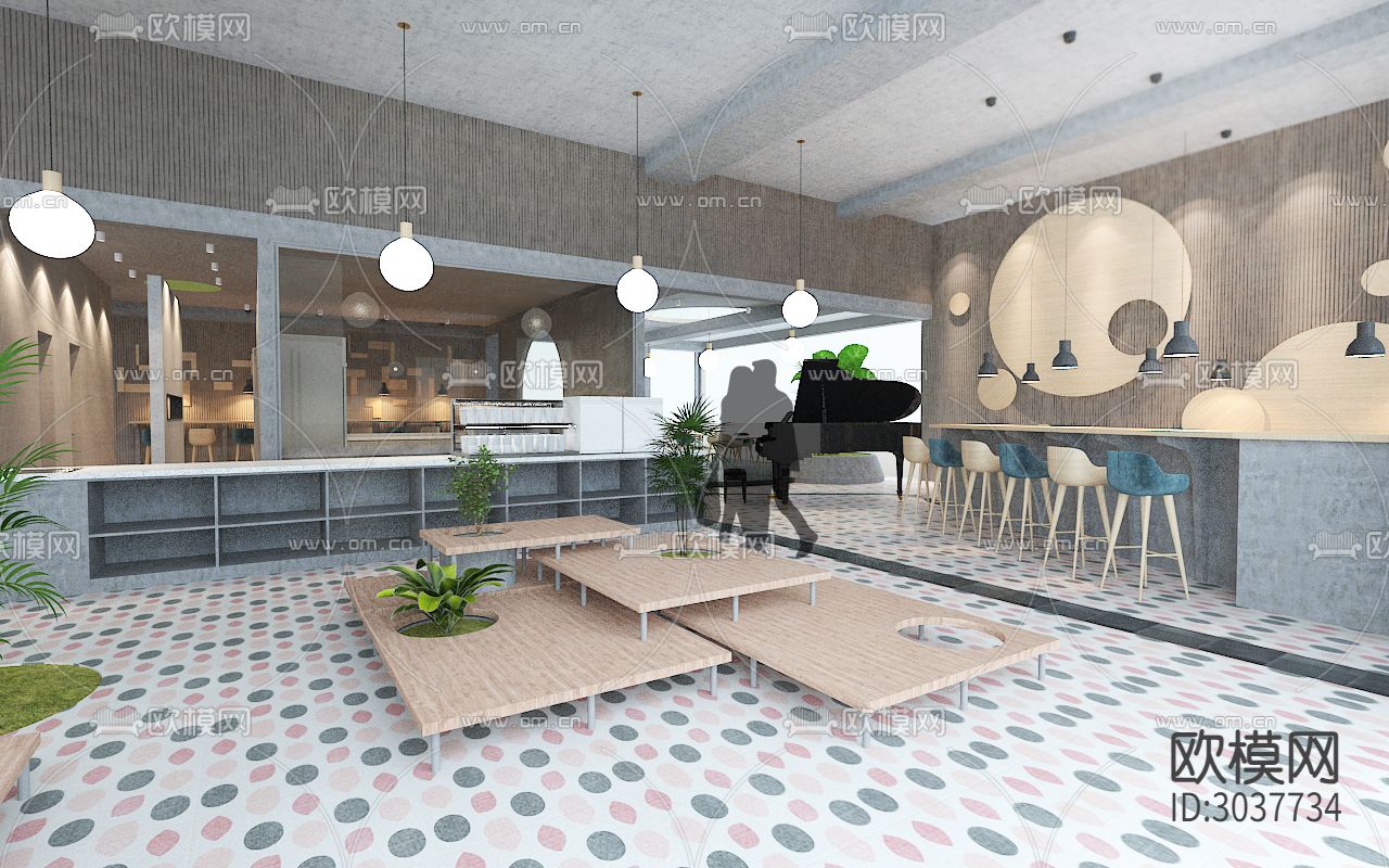 最新流行咖啡馆CAD施工图下载（渲染图1）