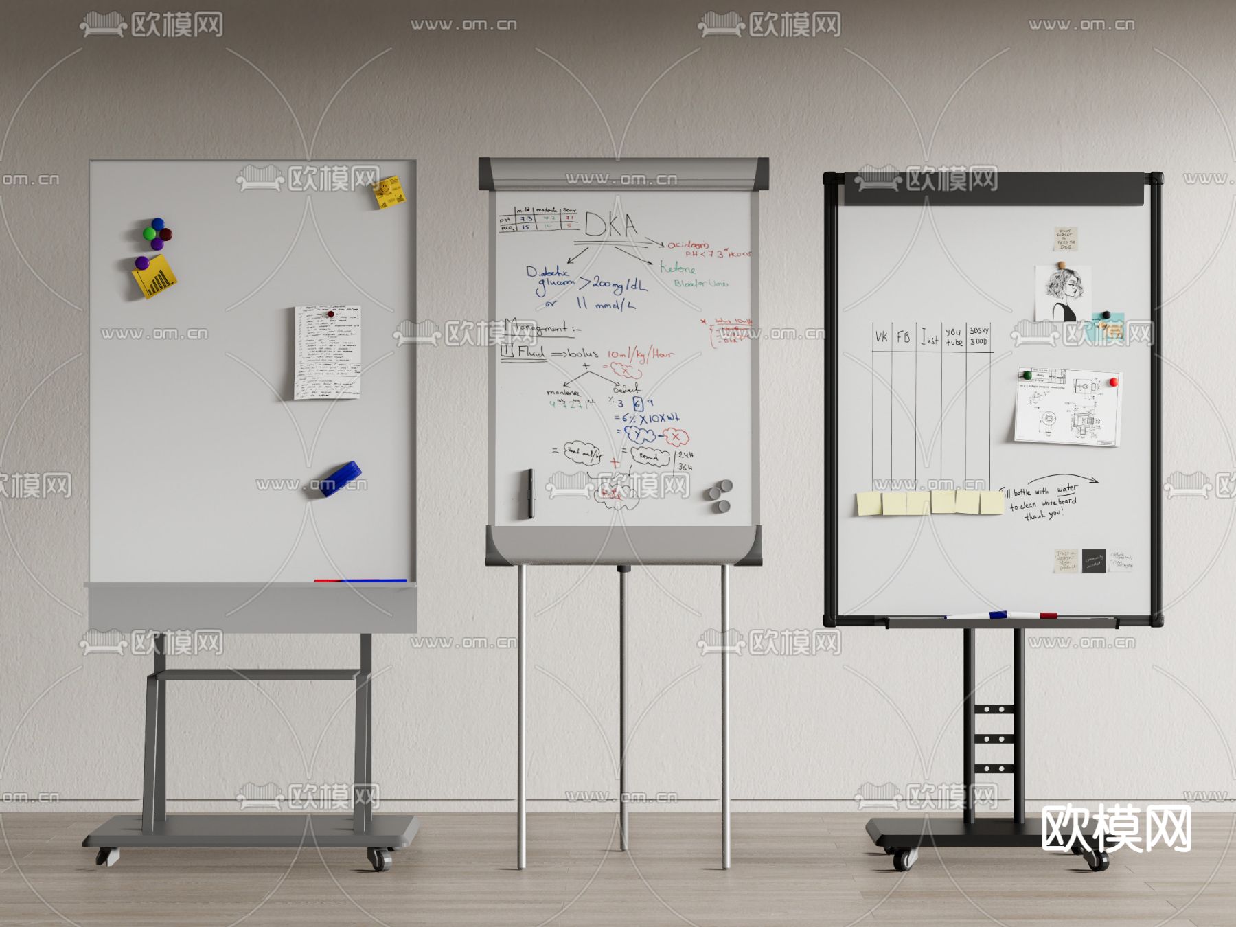 移动看板 磁吸板 留言板 展示板su模型下载（渲染图2）
