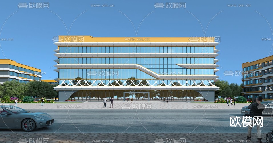 现代学校外观3d模型下载(渲染图2)