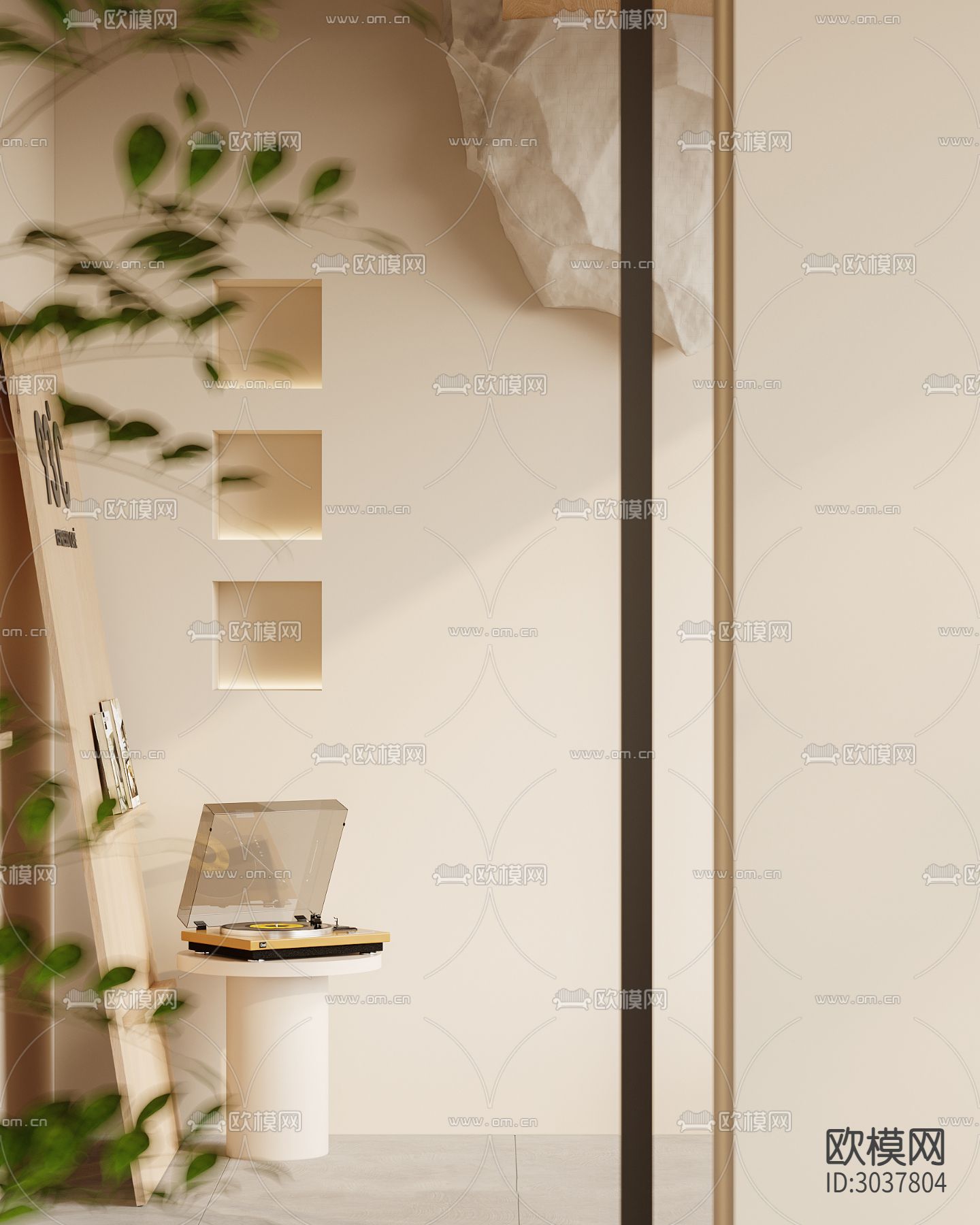 最新流行奶油风咖啡店CAD施工图下载（渲染图3）