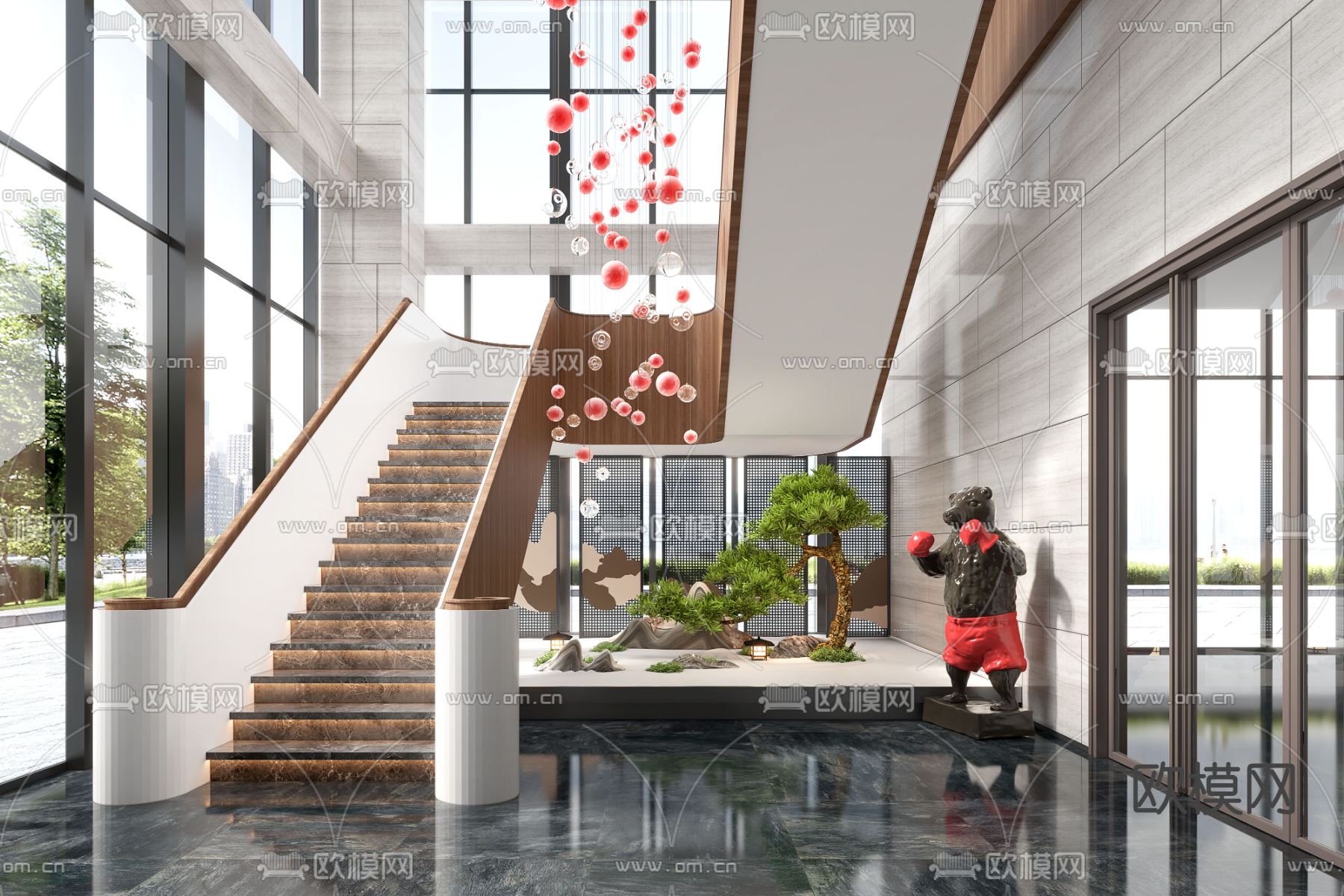 办公室走廊 楼梯间造景3d模型下载