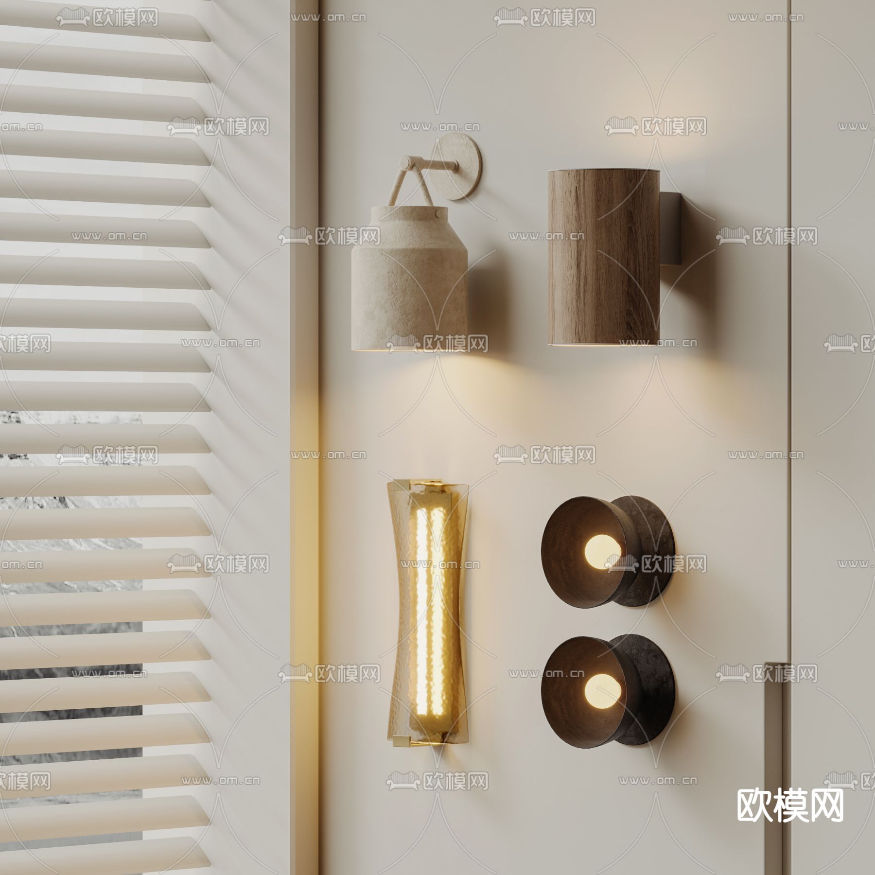侘寂风极简壁灯su模型下载（渲染图2）