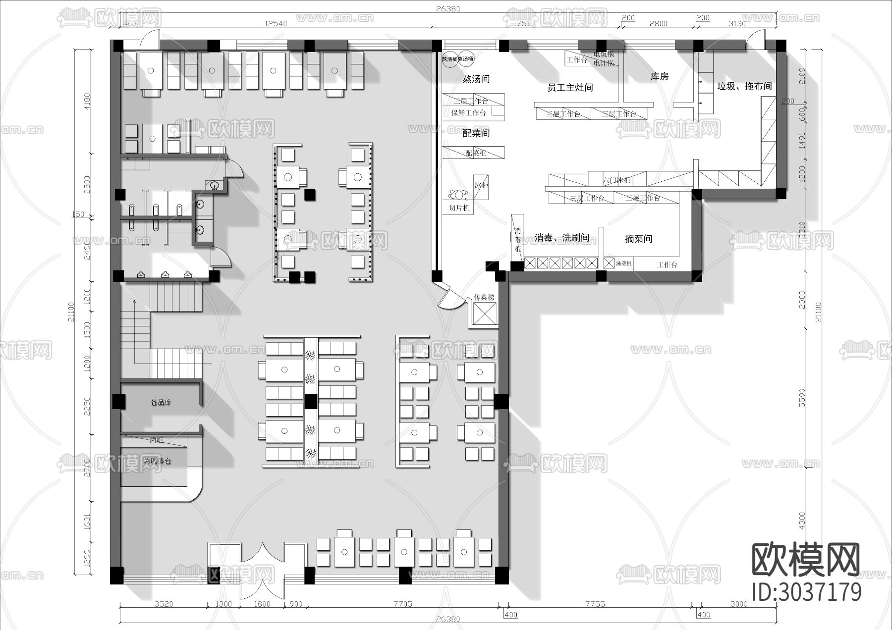 400㎡火锅店CAD平面图下载