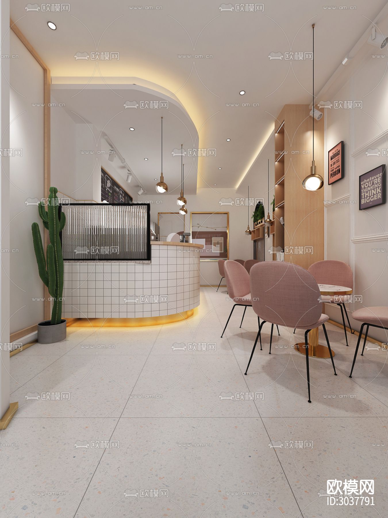 最新流行咖啡馆CAD施工图下载（渲染图6）