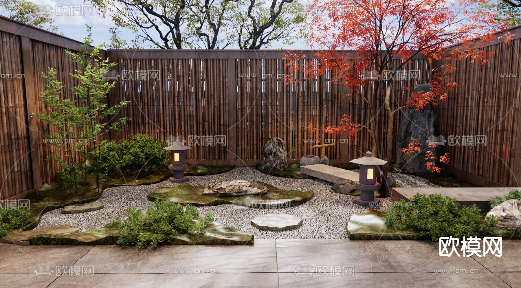 日式庭院 枯山水景观3d模型下载