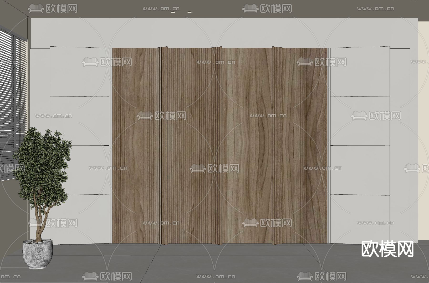 沙发背景墙su模型下载（渲染图1）