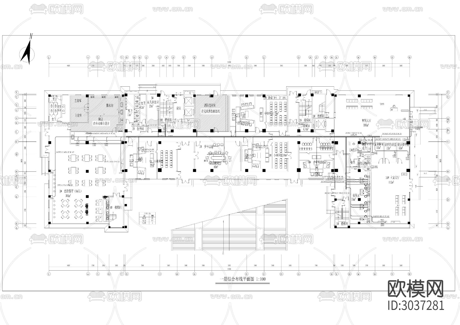 办公室综合布线CAD平面图下载（渲染图2）