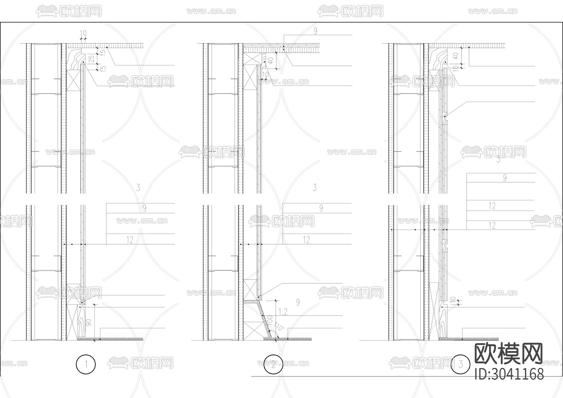 壁纸 玻璃砖墙 木装修护壁墙等节点大样图下载（渲染图6）