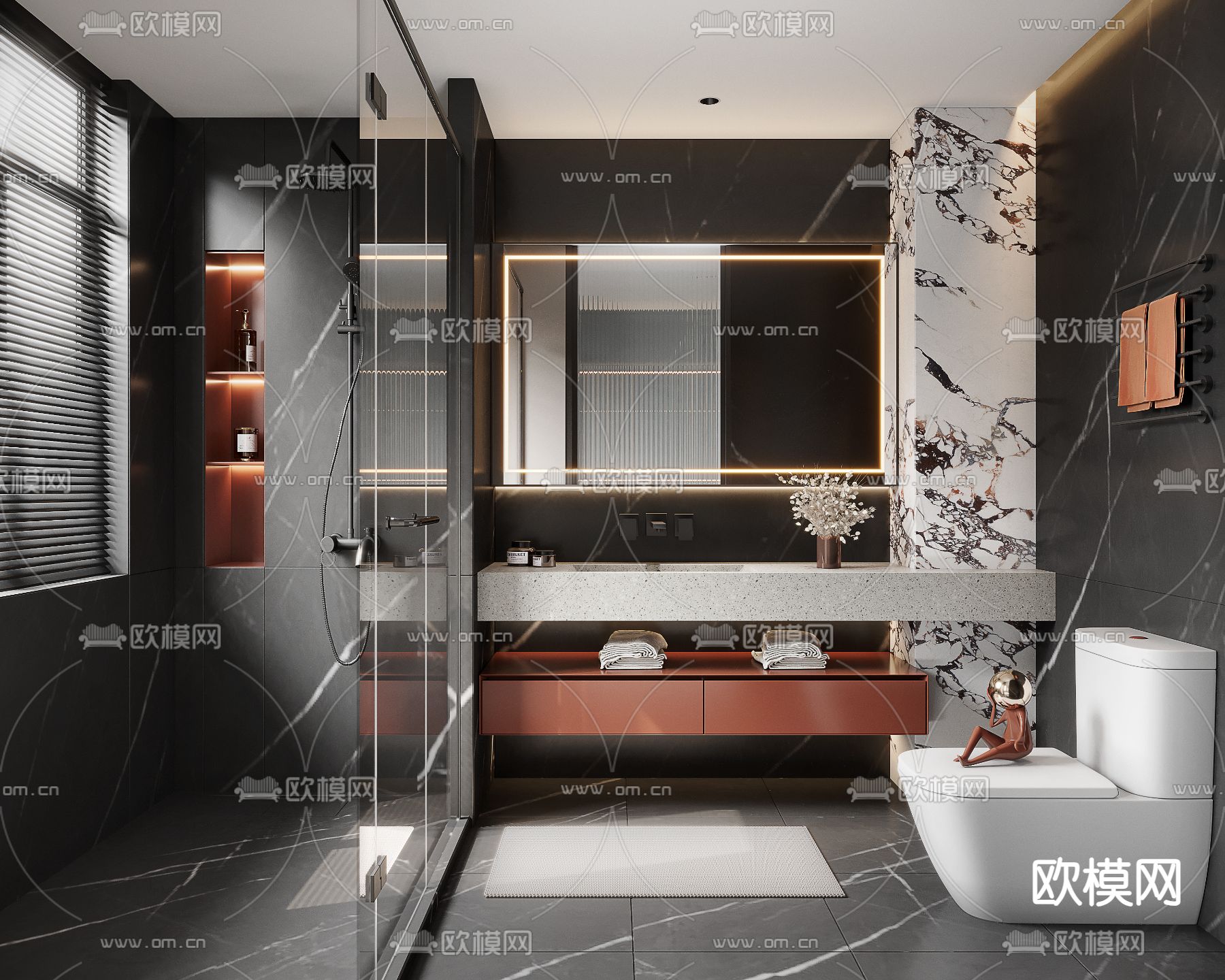 暗黑风卫生间 浴室 洗手间3d模型下载