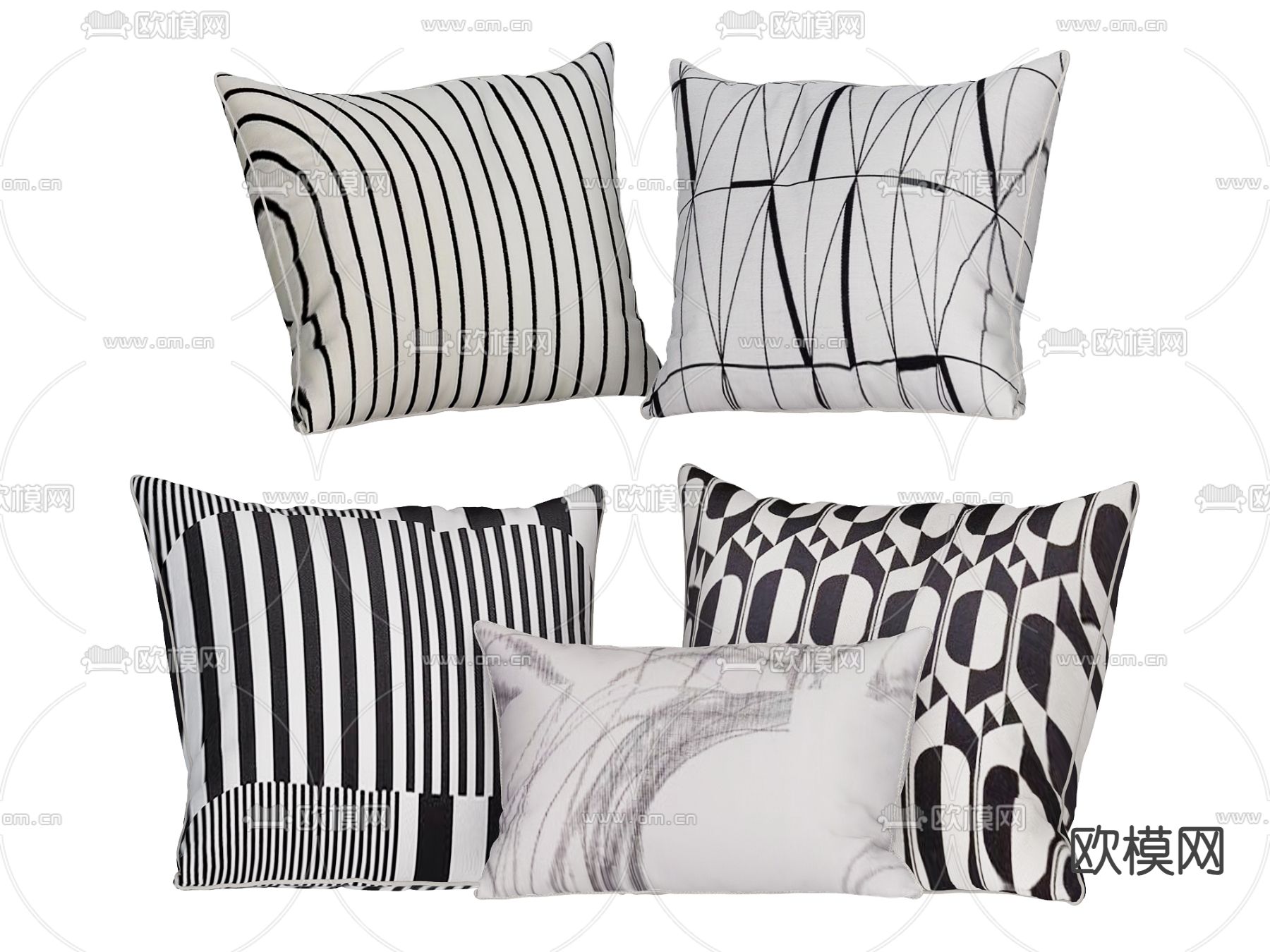 黑白抱枕 靠枕 枕头3d模型下载