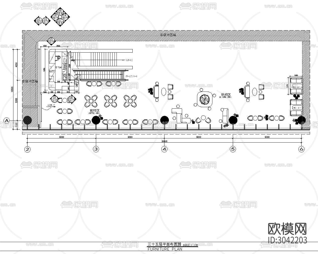 高层咖啡区 咖啡厅CAD施工图下载（渲染图3）
