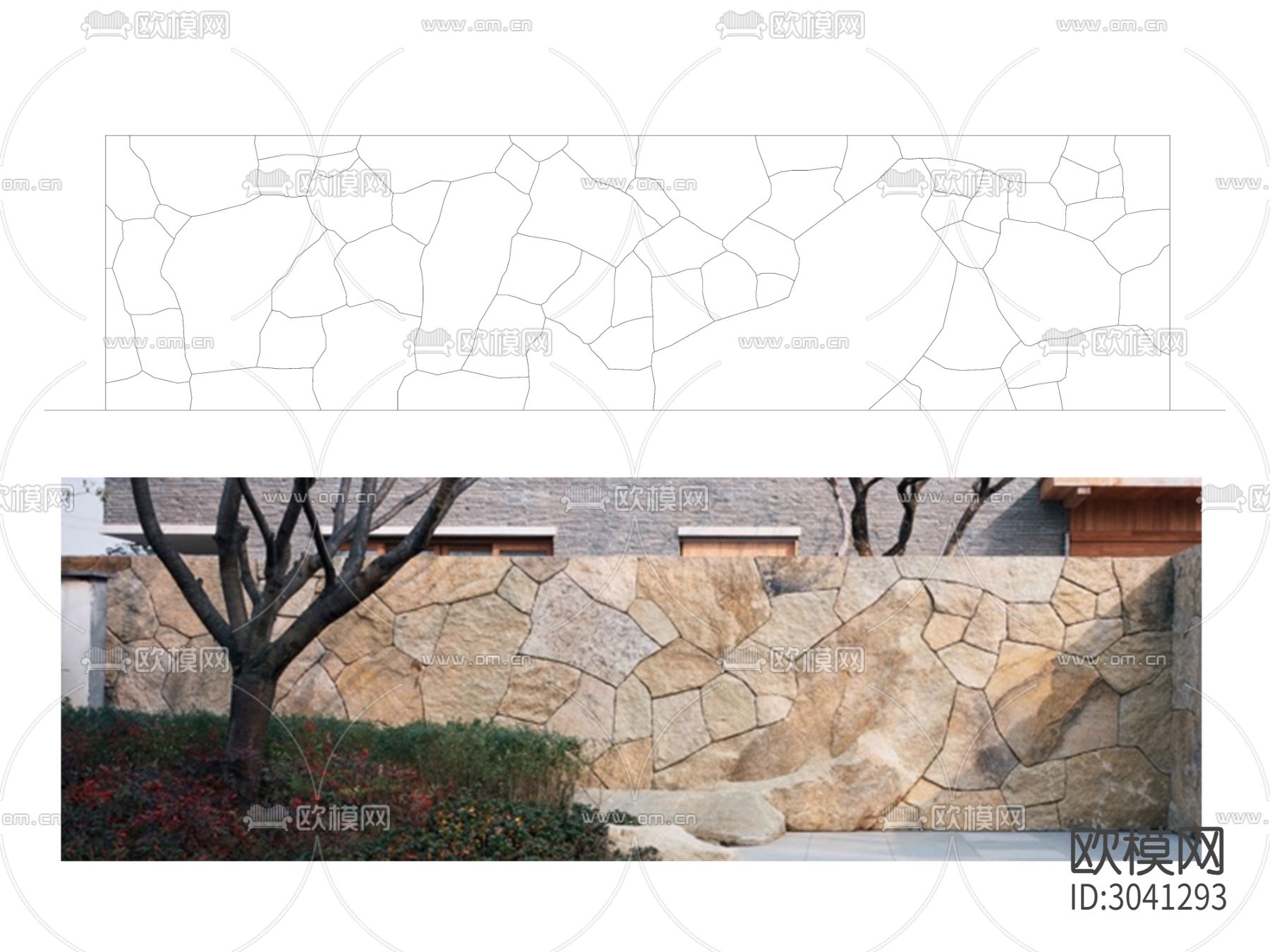 现代庭院定制整石毛石景墙CAD立面图下载