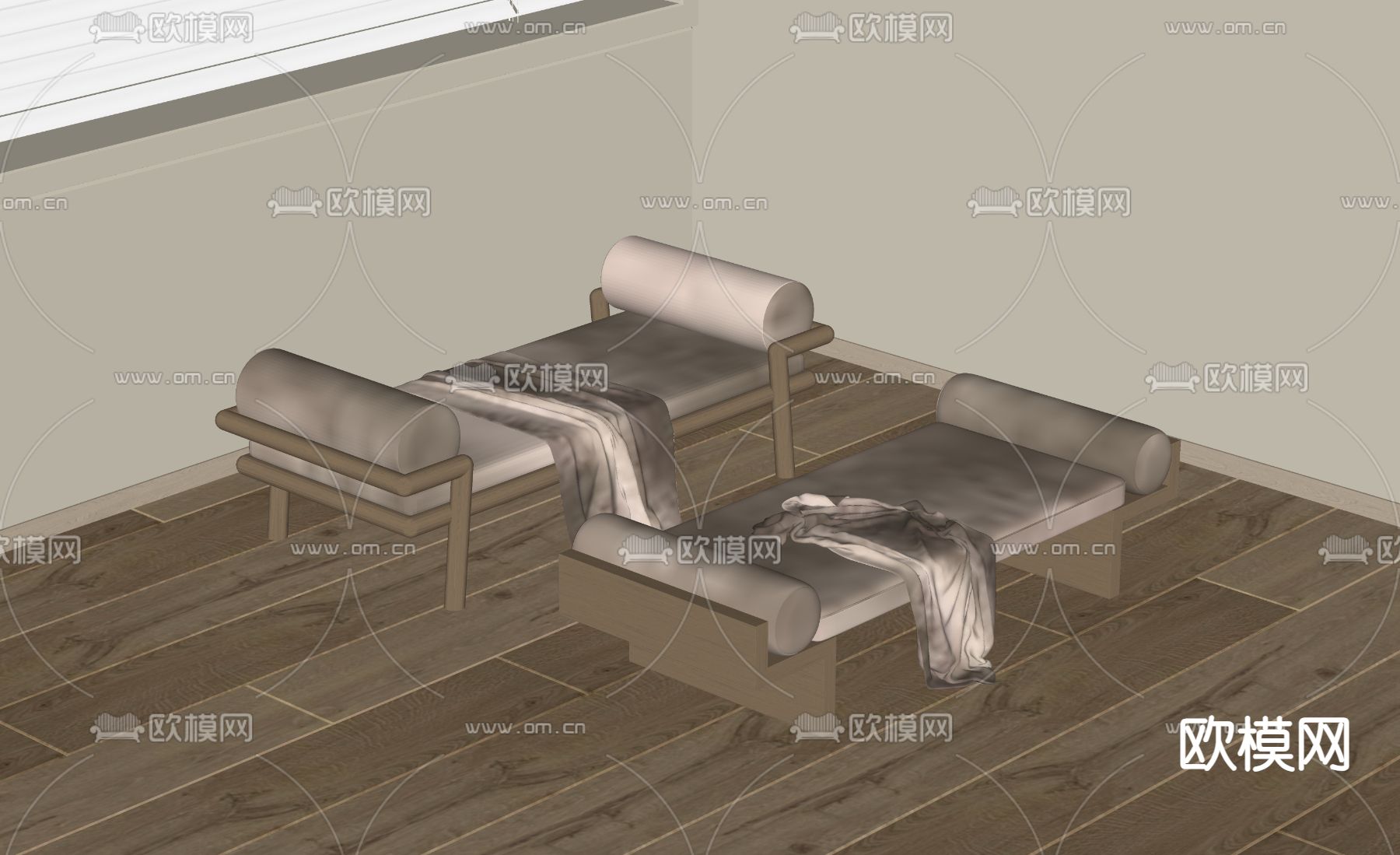 侘寂风沙发凳su模型下载（渲染图1）
