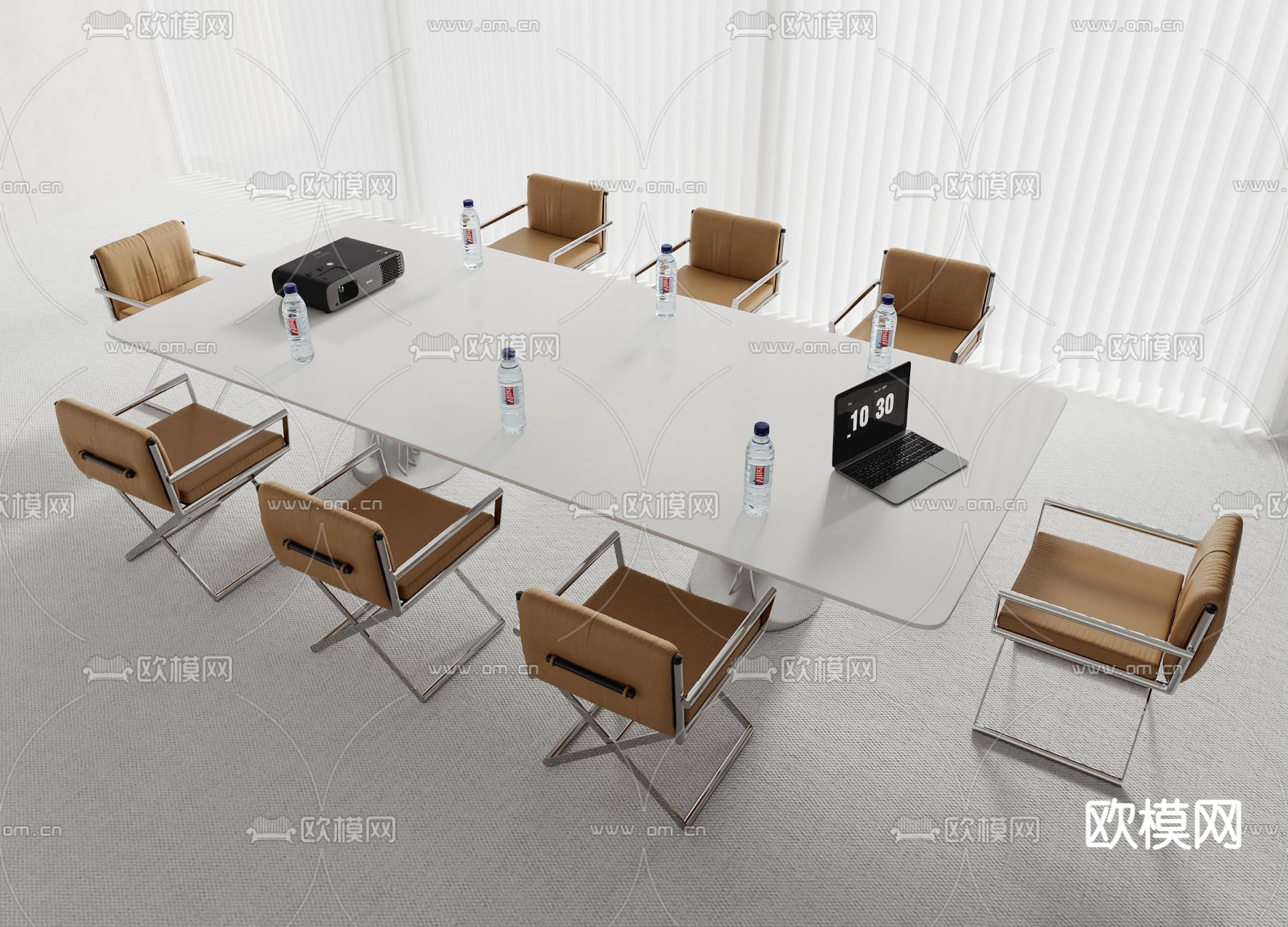 现代会议桌椅su模型下载（渲染图2）