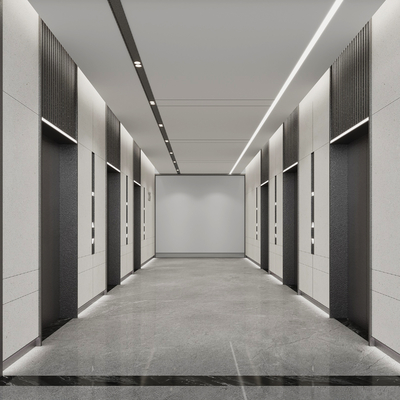  现代电梯厅su模型 