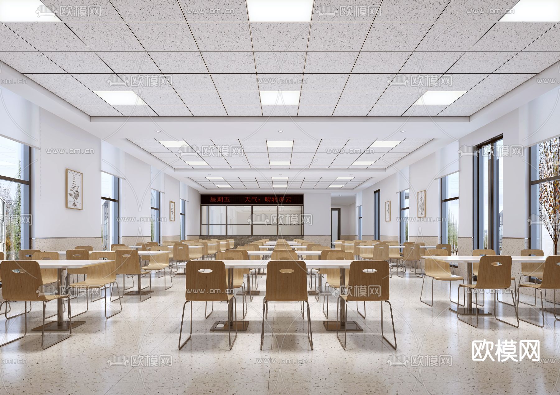 员工食堂 职员餐厅3d模型下载