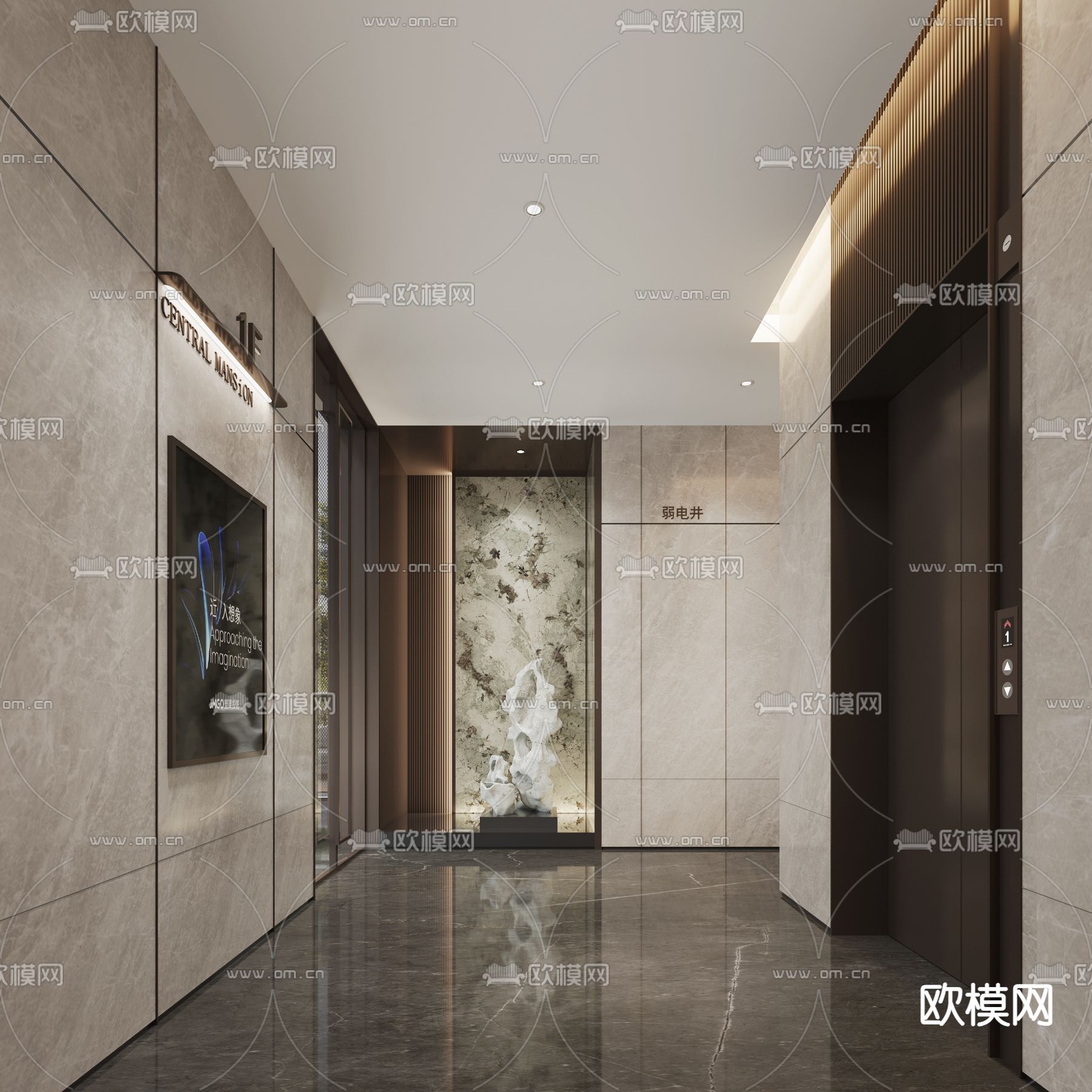 现代电梯厅 电梯间3d模型下载