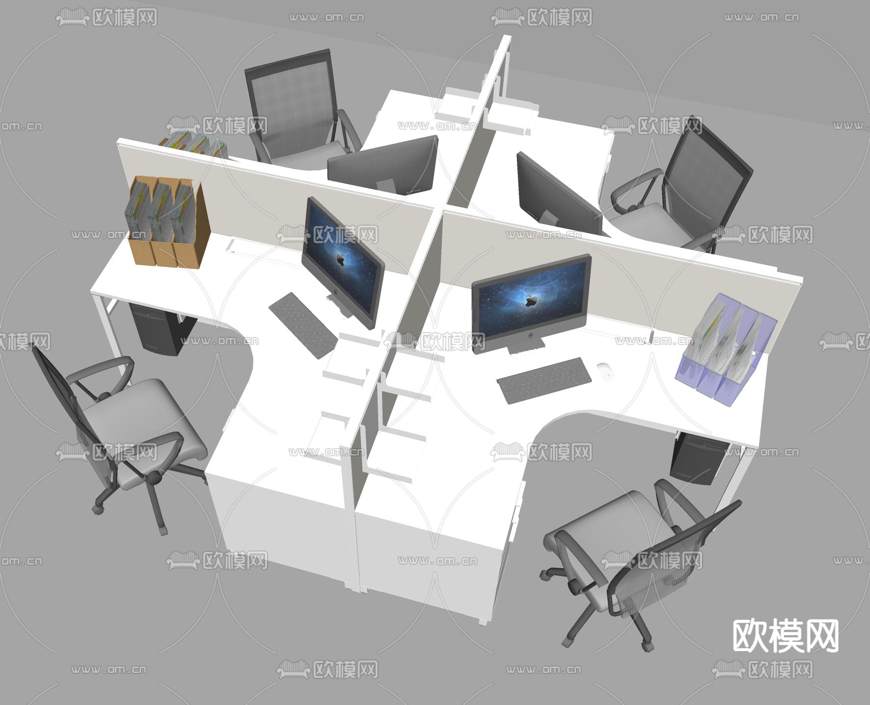员工办公桌su模型下载（渲染图1）
