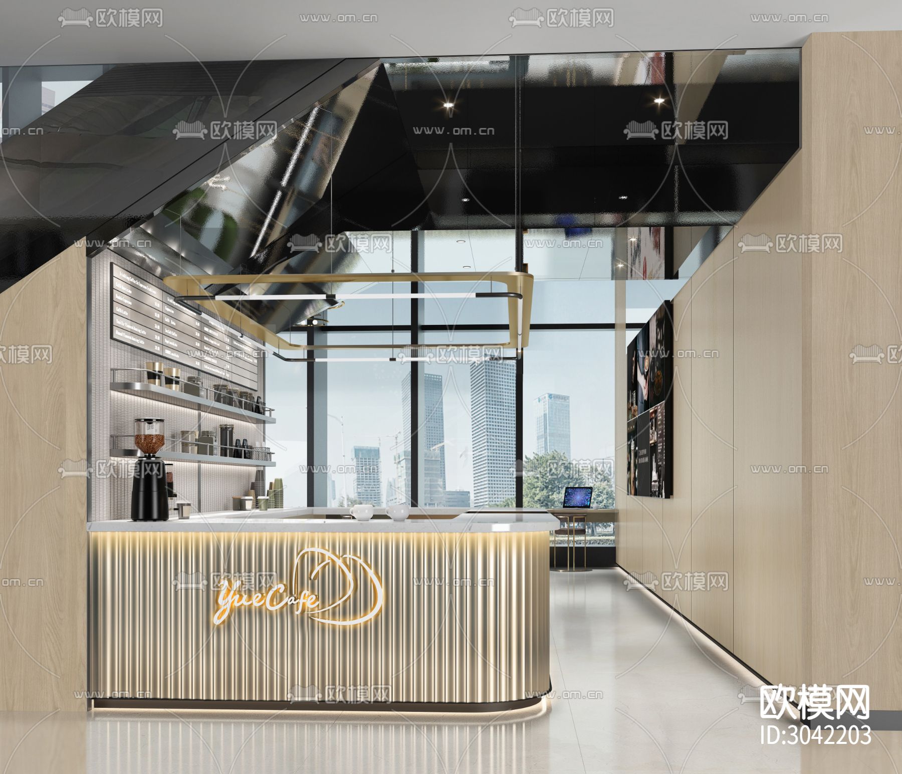 高层咖啡区 咖啡厅CAD施工图下载（渲染图1）