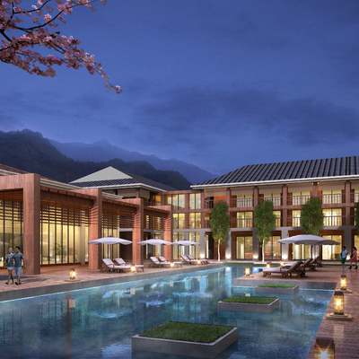 会所内庭 游泳池3d模型