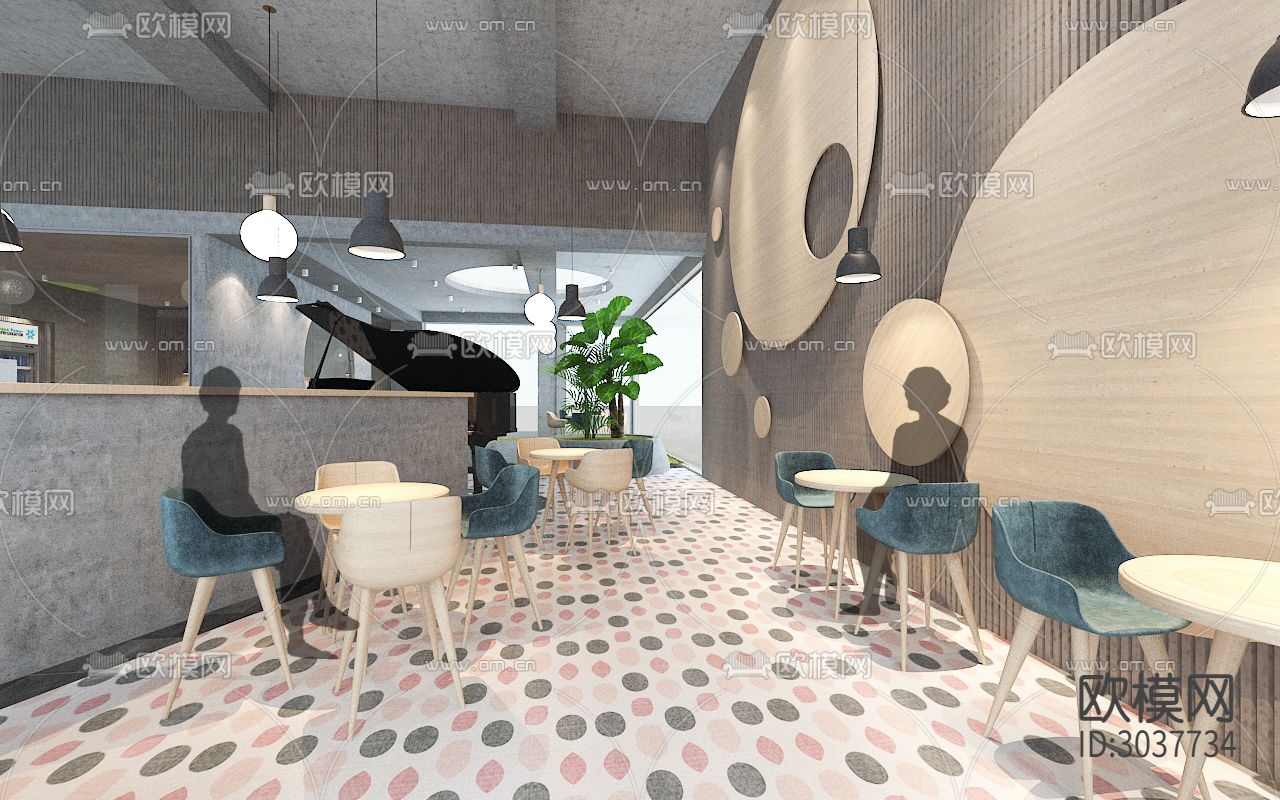 最新流行咖啡馆CAD施工图下载（渲染图3）