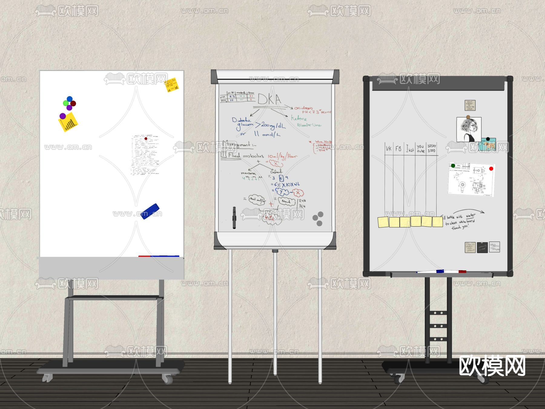 移动看板 磁吸板 留言板 展示板su模型下载（渲染图1）