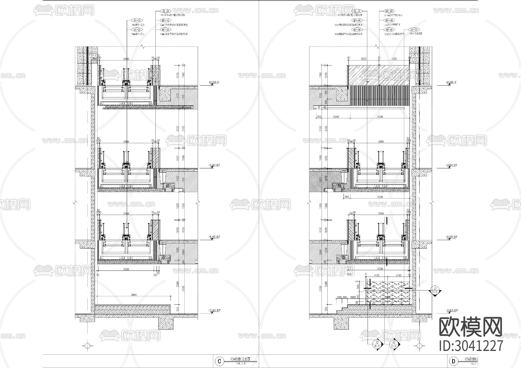 商业广场场中庭楼梯CAD立面图下载（渲染图4）