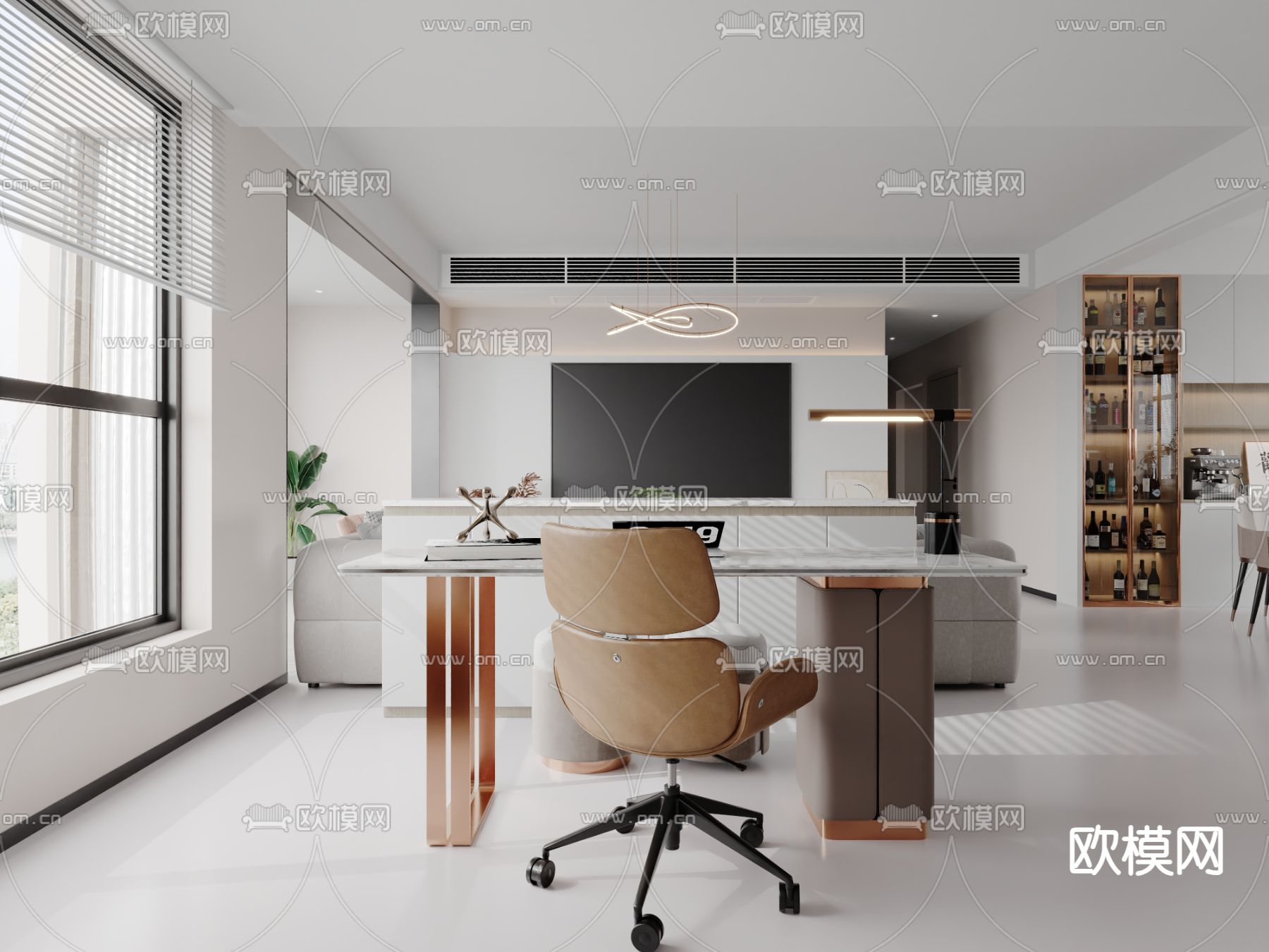 轻奢客餐厅免费3d模型下载（渲染图2）