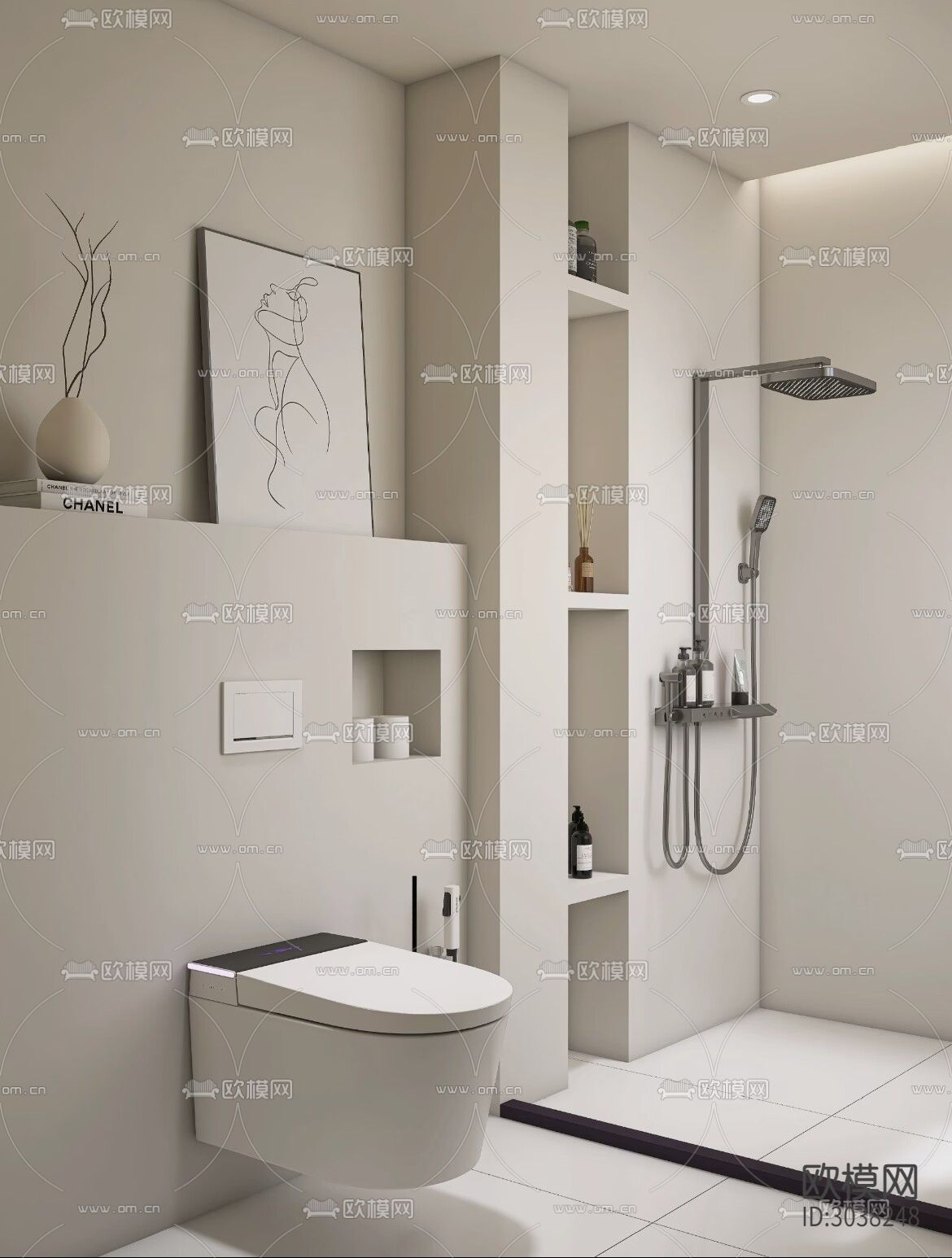 壁挂式马桶 隐藏式水箱 落地马桶节点大样图下载（渲染图1）