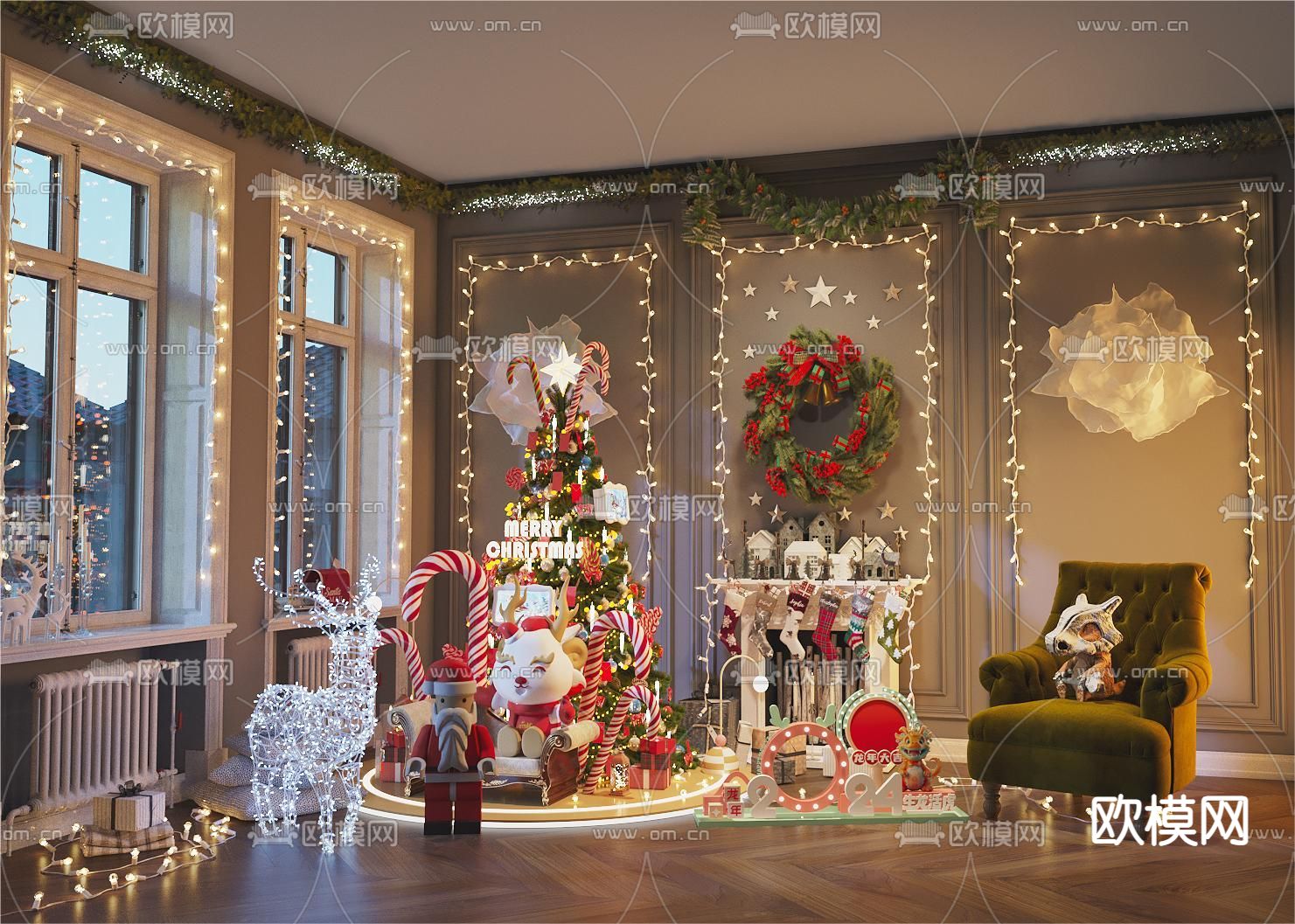 欧式客厅 圣诞造景3d模型下载