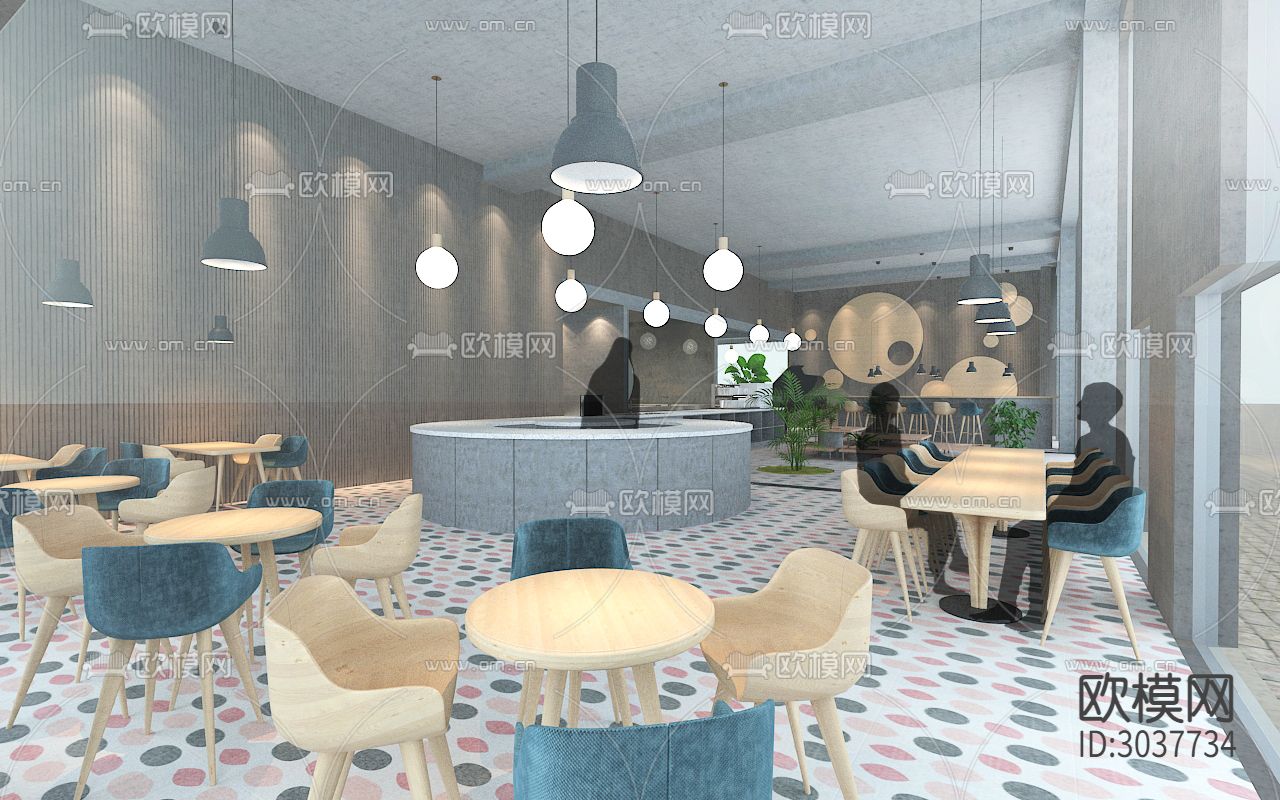 最新流行咖啡馆CAD施工图下载（渲染图4）