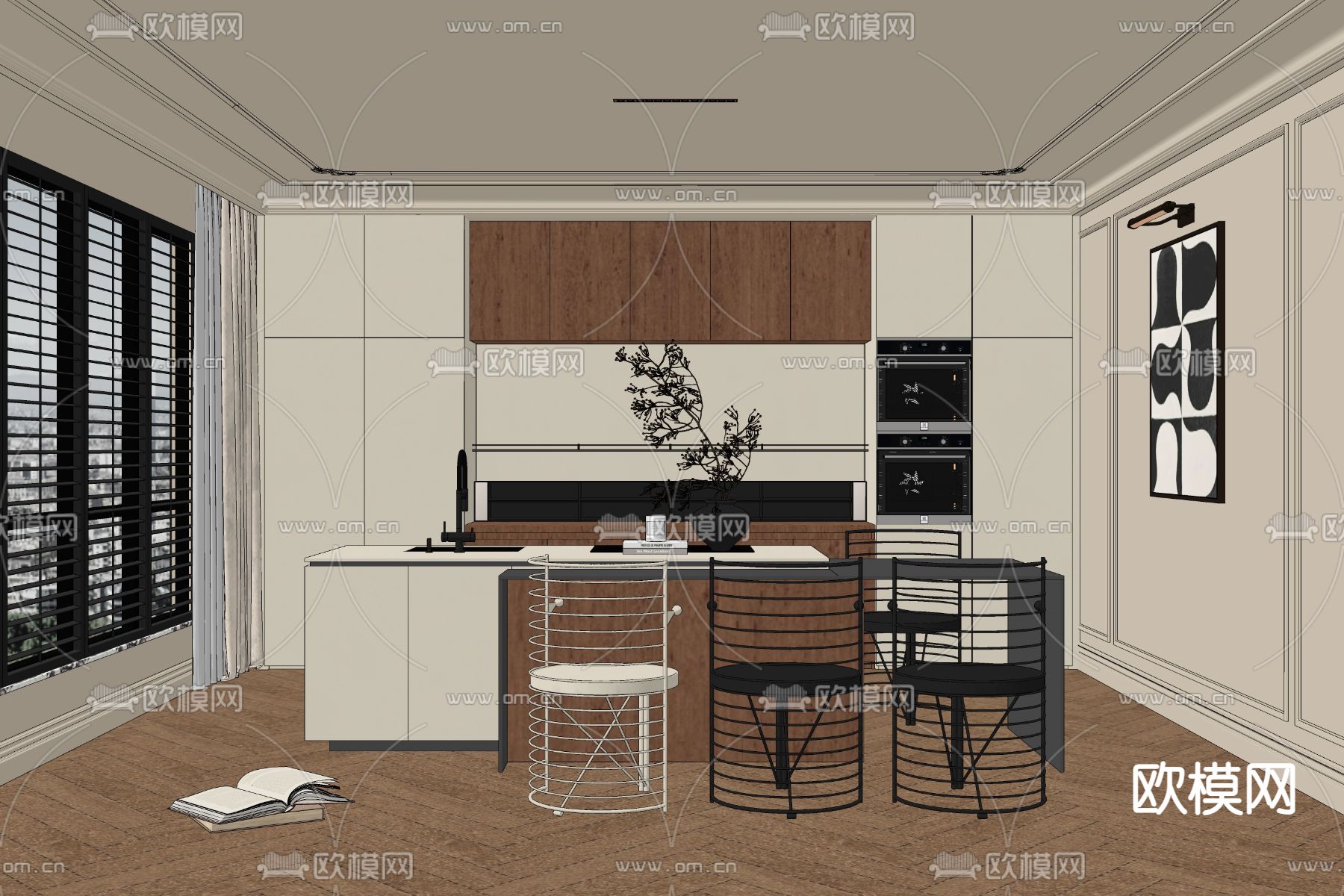 中古风餐厅su模型下载（渲染图1）