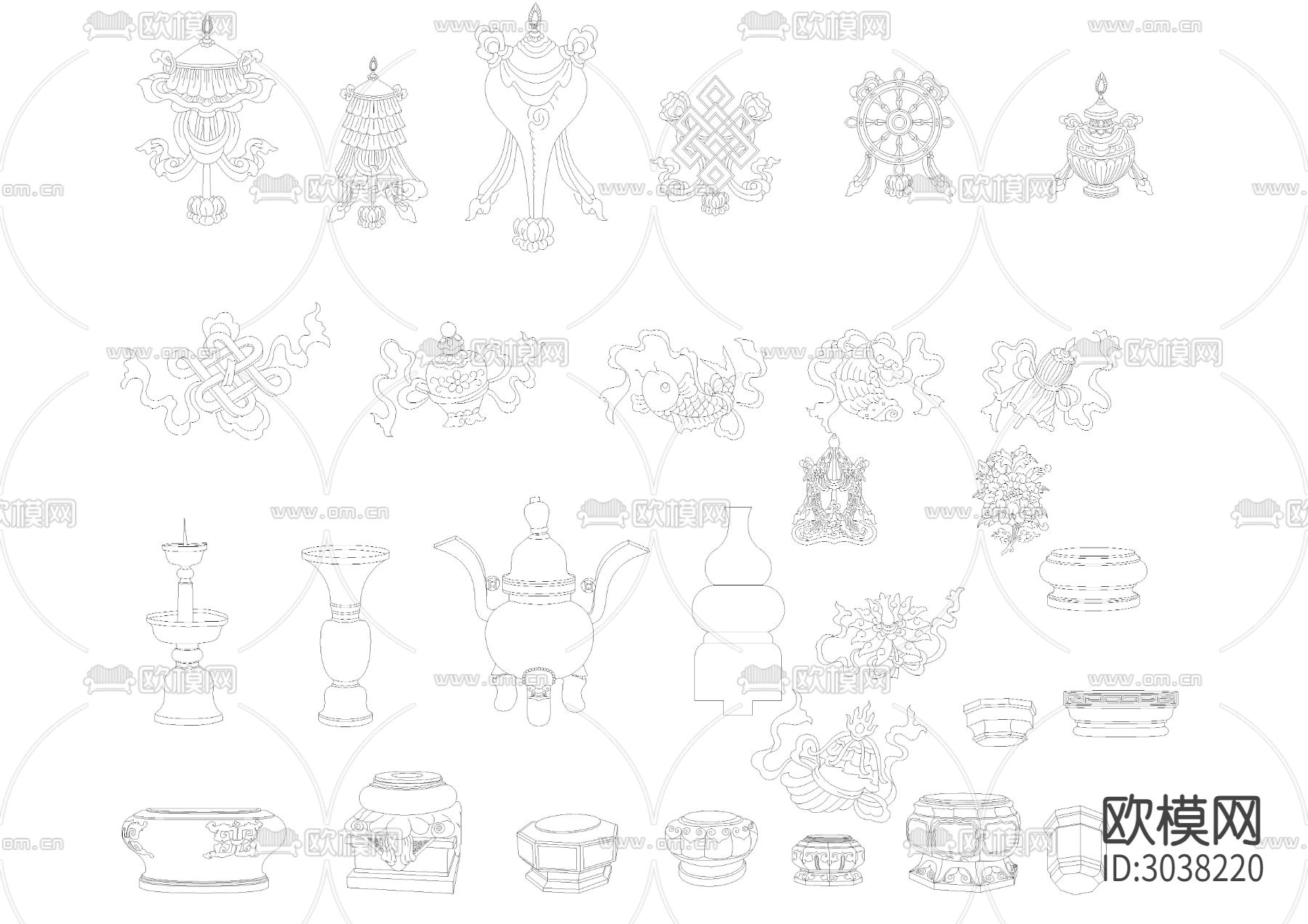 古建配件 麒麟狮子CAD图库下载（渲染图6）