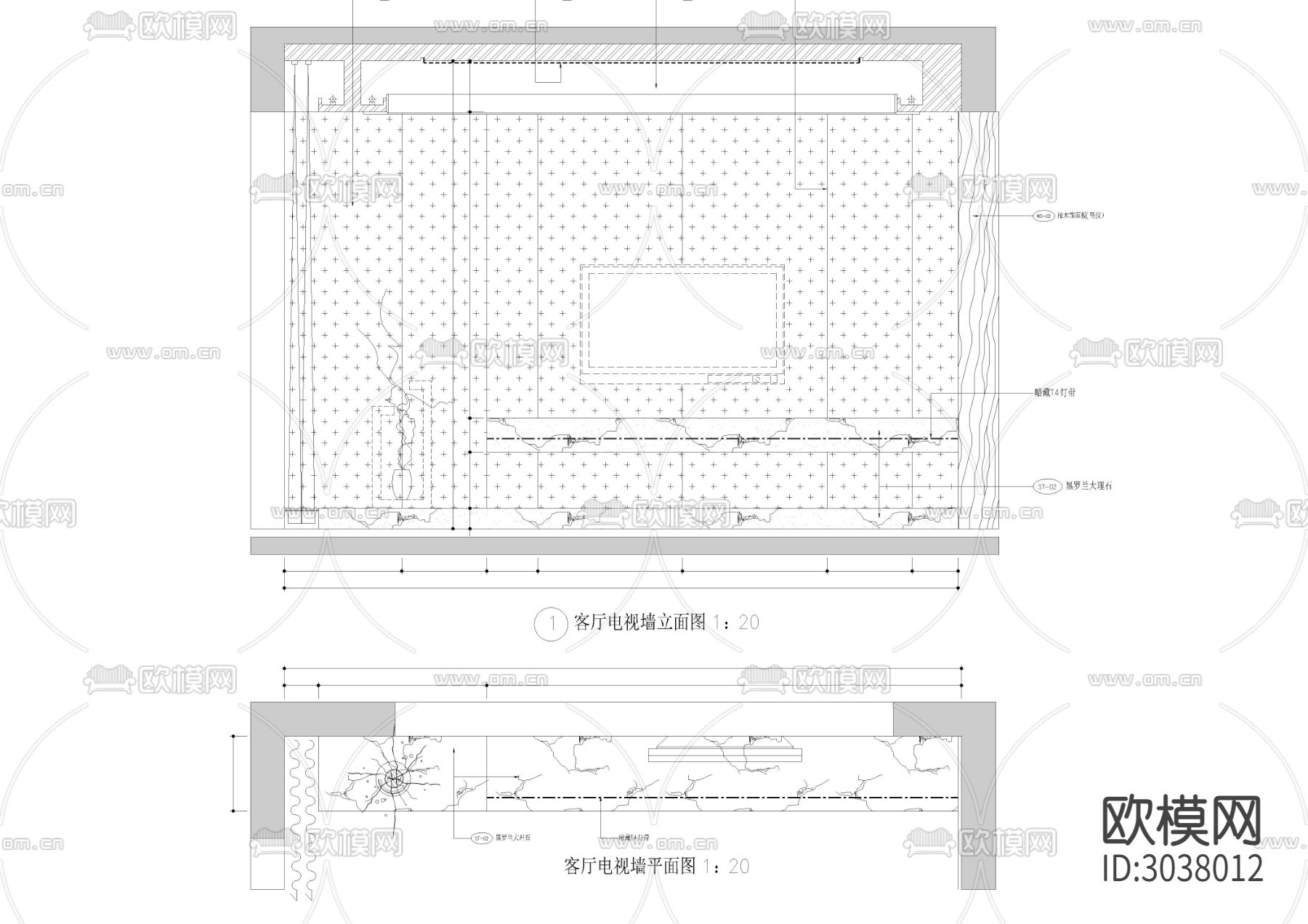 73套隔墙类节点 木龙骨 石材 变形缝节点大样图下载（渲染图3）