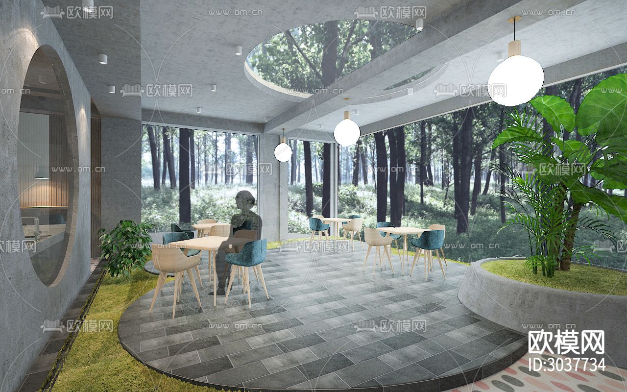 最新流行咖啡馆CAD施工图下载（渲染图6）