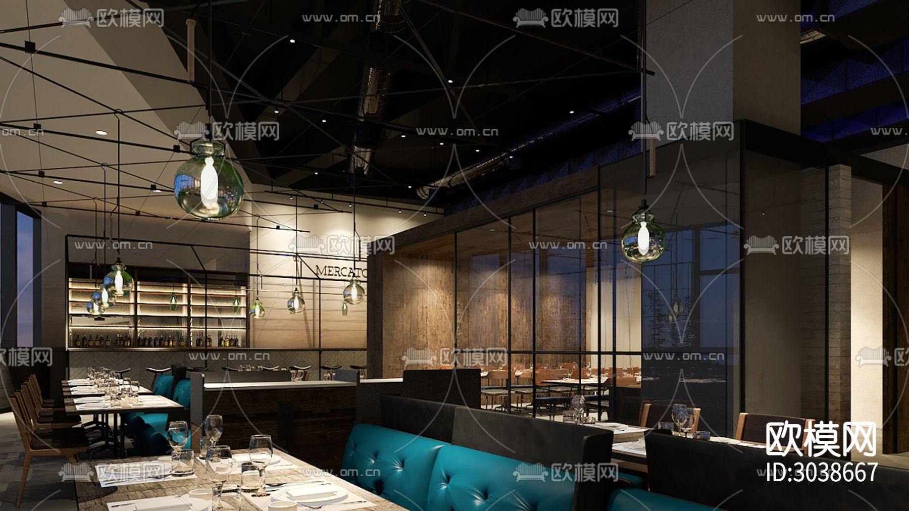 网红工业风 咖啡厅效果图下载（渲染图3）