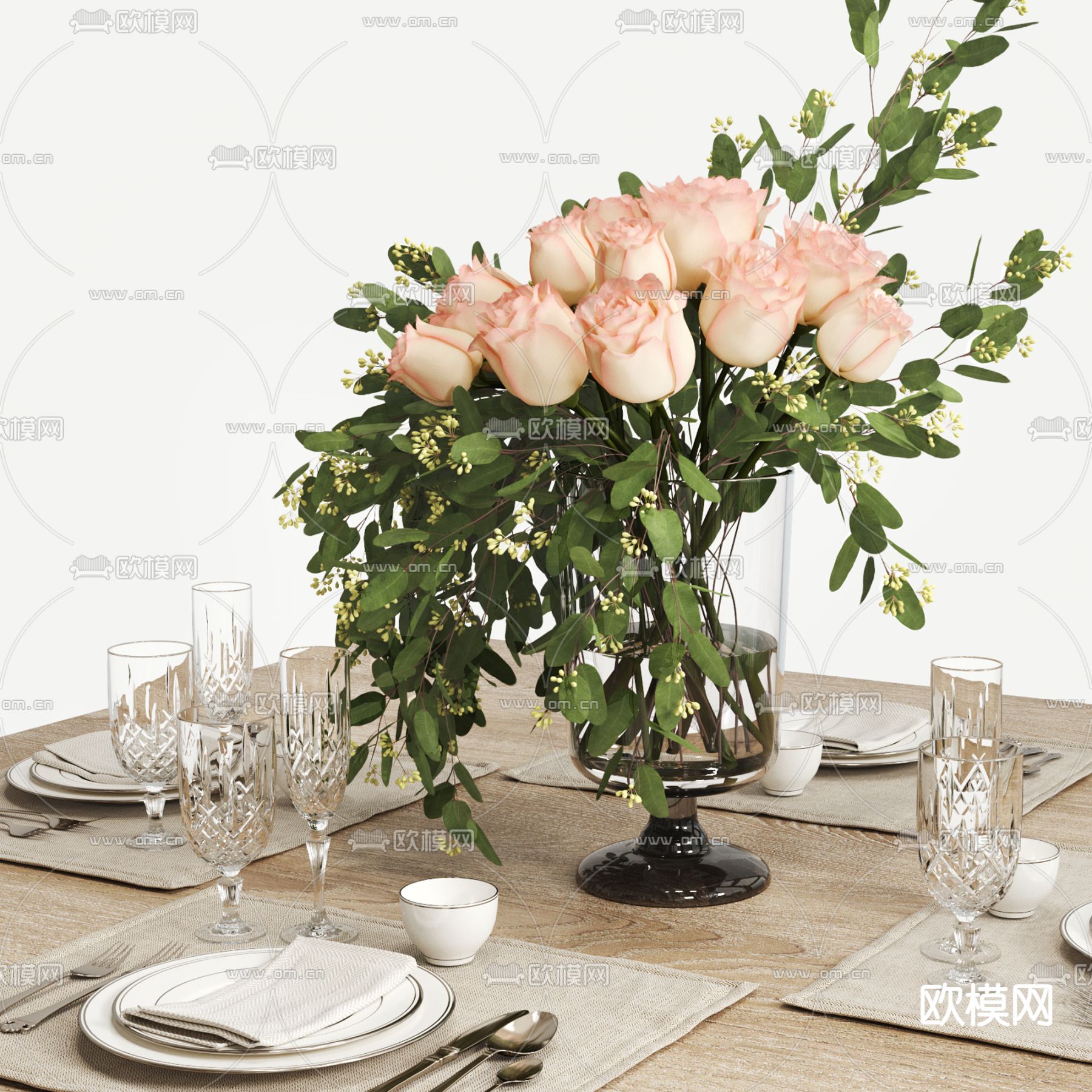 餐桌摆件 餐具 花瓶3d模型下载（渲染图2）