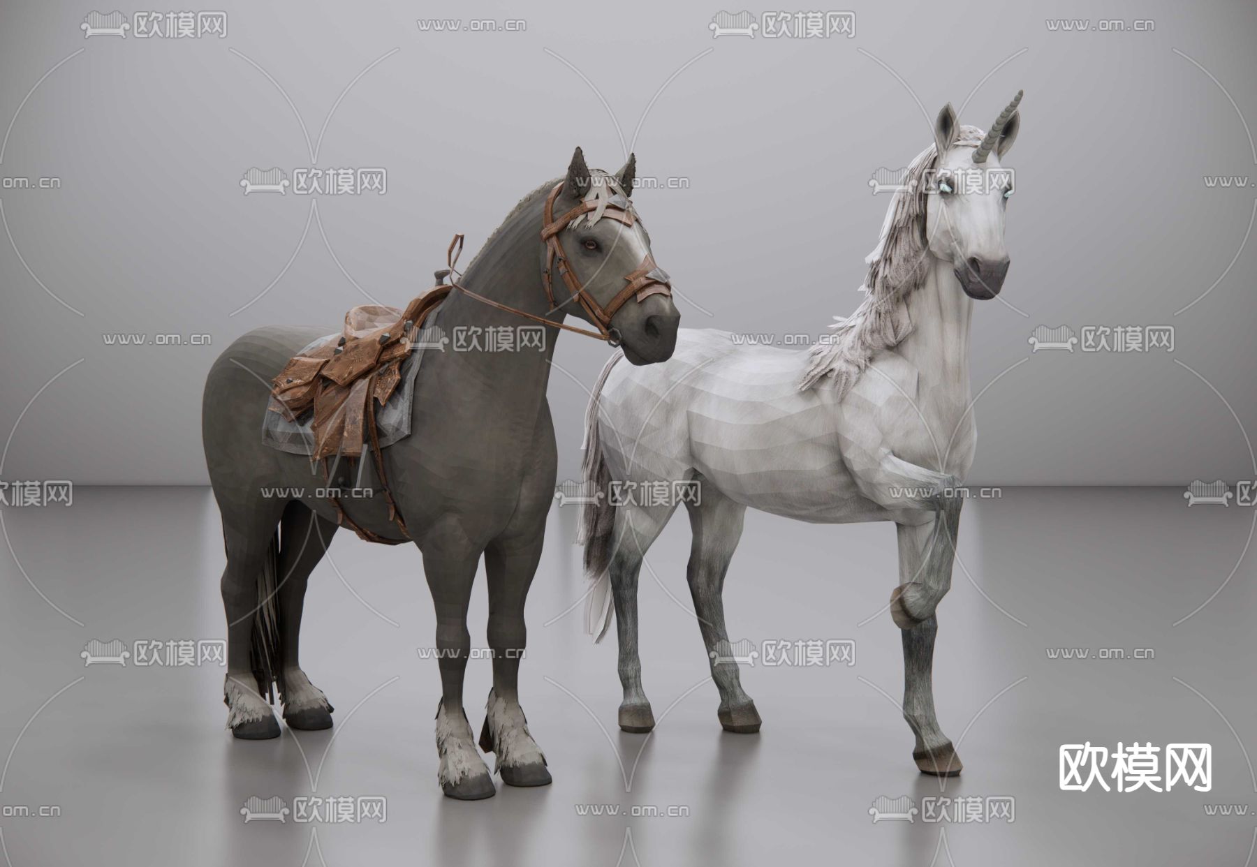 独角兽 赛马su模型下载（渲染图3）